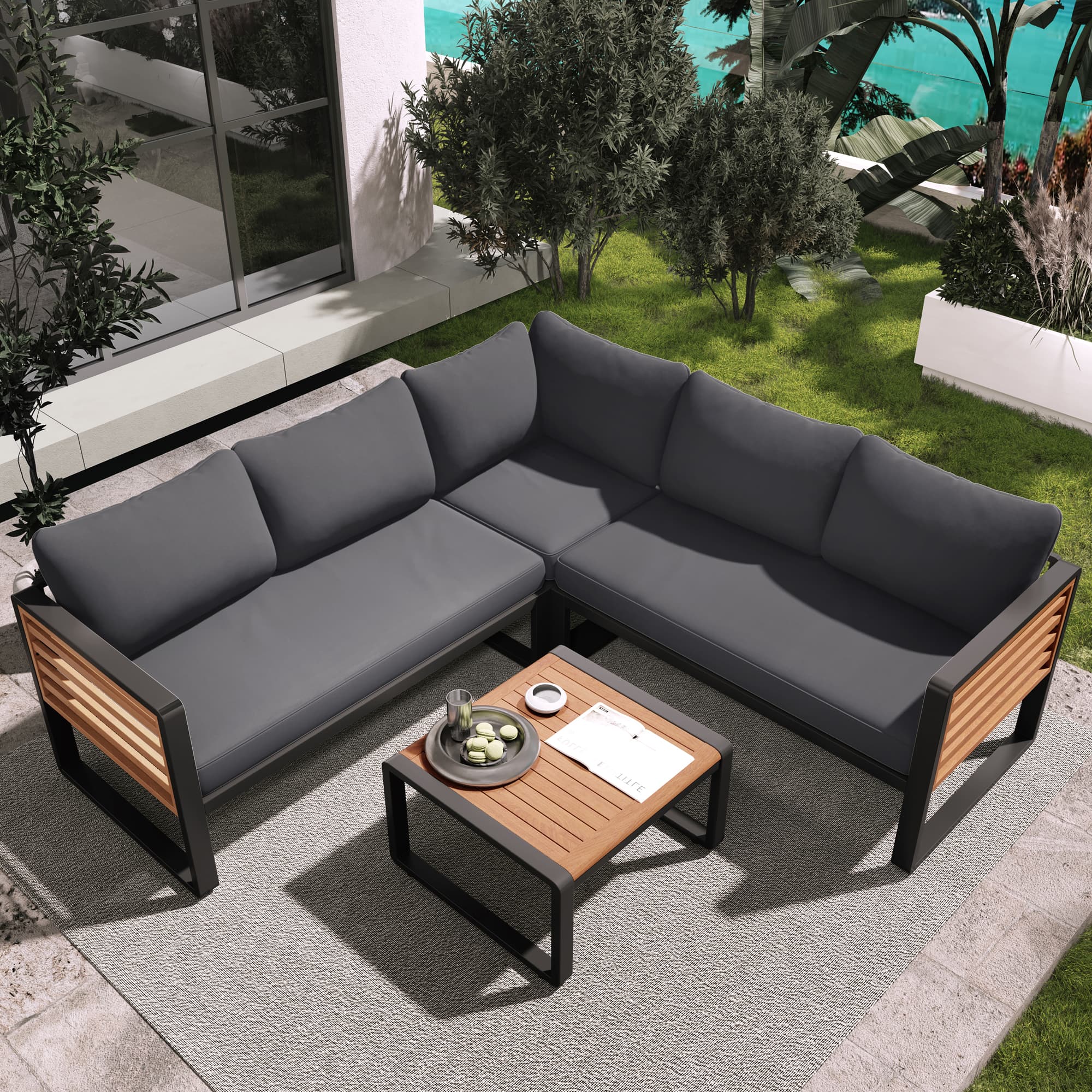 Runesay XIPCS37 4 -Piece Wicker 3 Patio Sofa Conversation Set with Gray Cushions