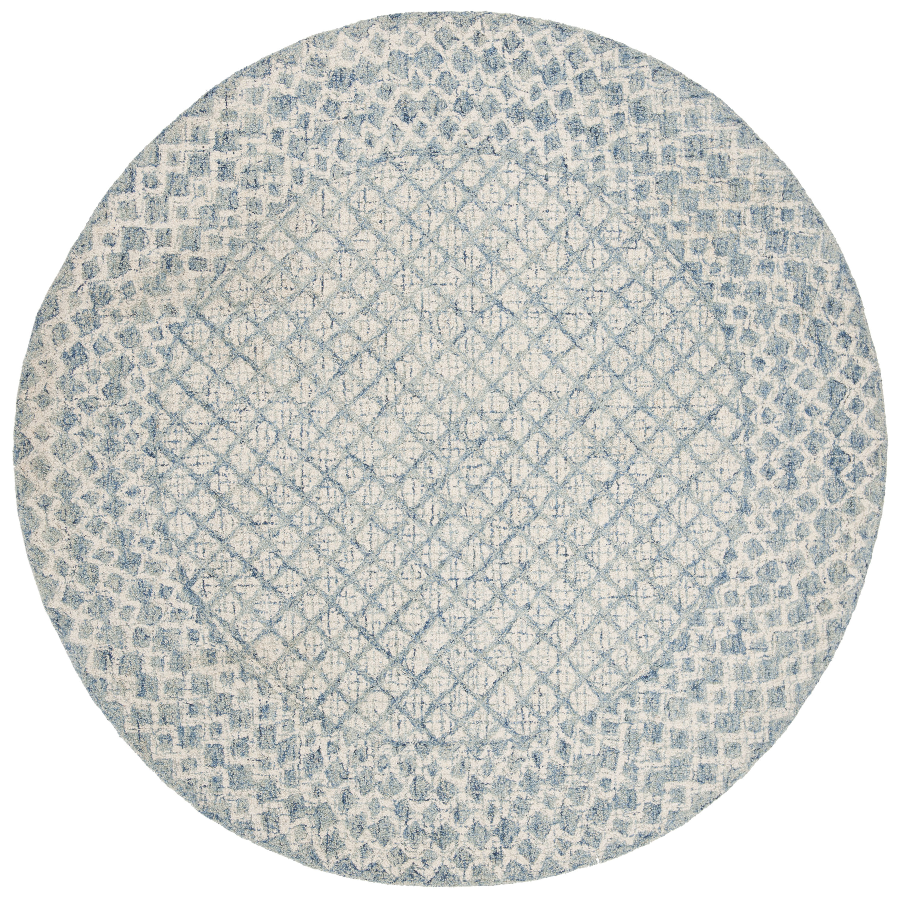 Safavieh ABT203A-8R Abstract Sadie 8 x 8 (ft) Tufted Wool Blue/Ivory Round Indoor Geometric Bohemian/Eclectic Area rug