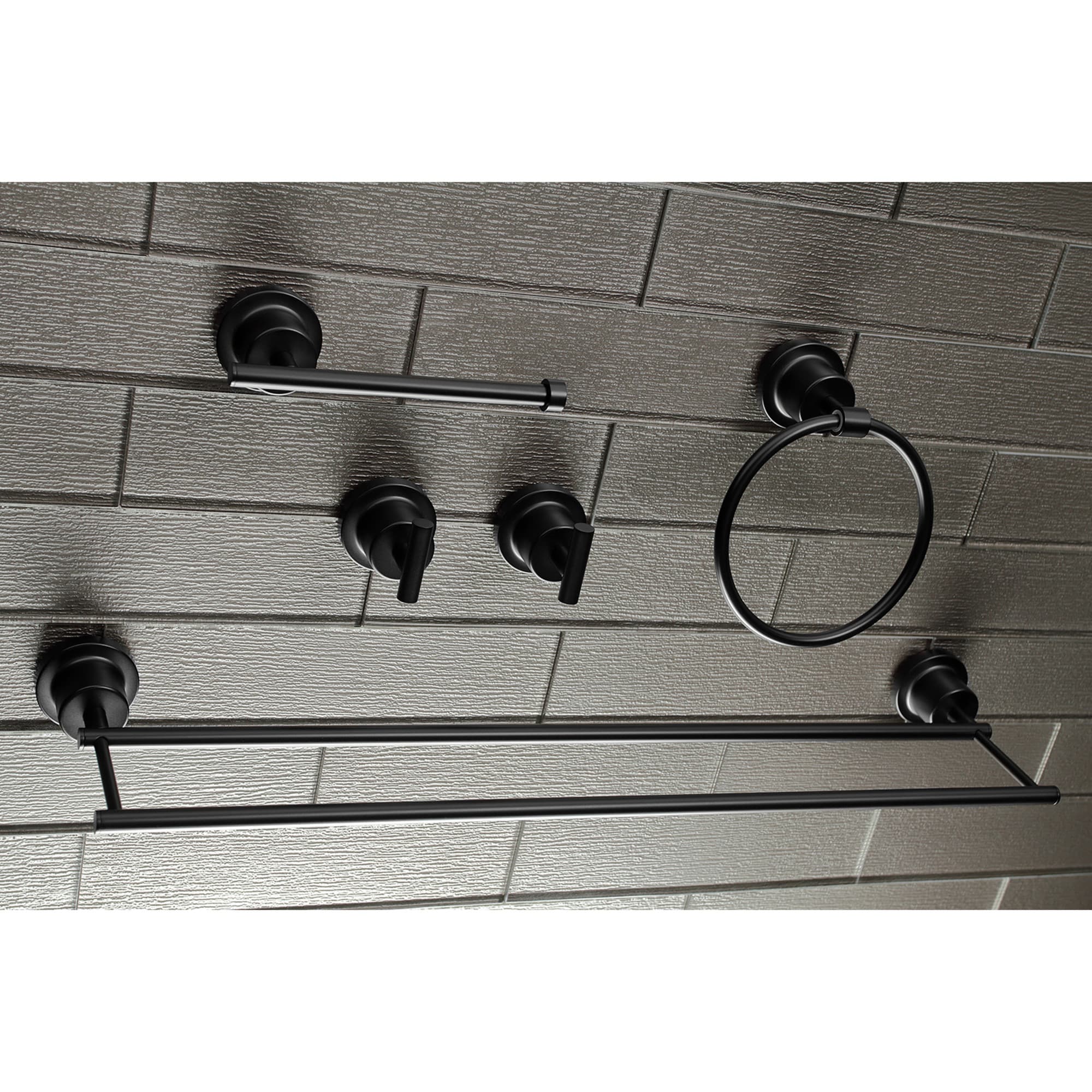 Kingston Brass WLBAH8213478MB 5 -Piece Concord Matte Black Decorative Bathroom Hardware Set Towel Bar, Toilet Paper Holder, Towel Ring ,Robe Hook Included