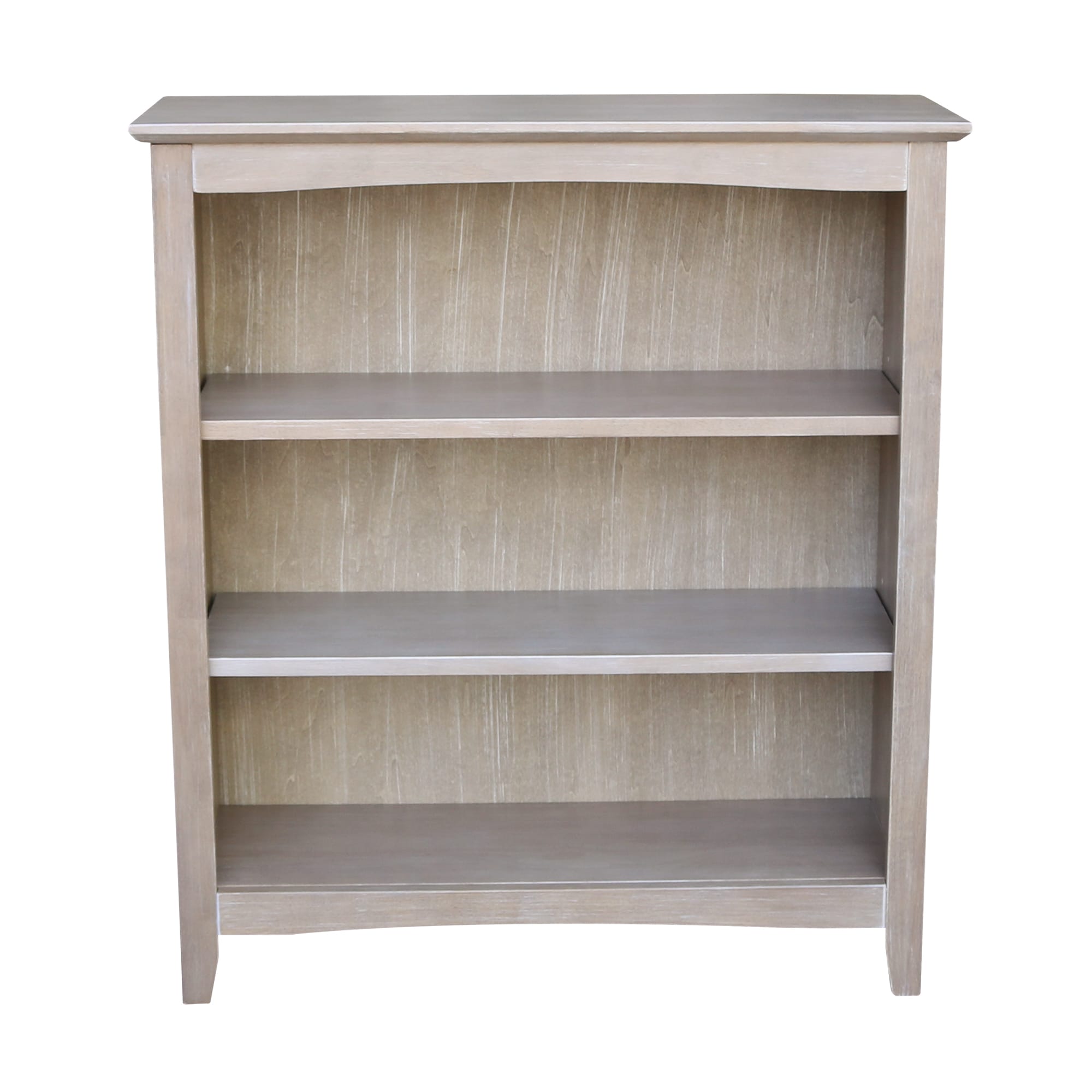 Transitional Solid Wood Adjustable 3-Shelf Bookcase in Washed Gray Taupe