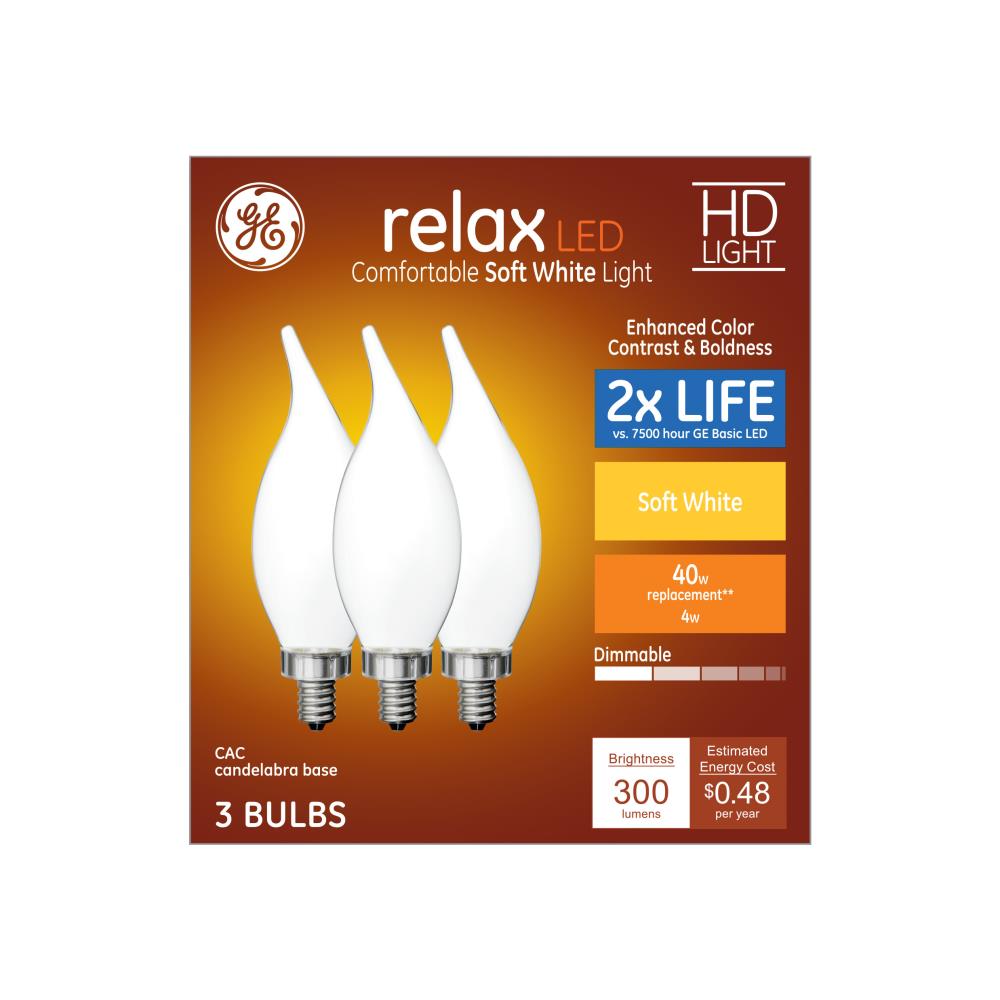 GE Relax 40-Watt EQ CA11 Soft White Candelabra Base (E-12) Dimmable ...