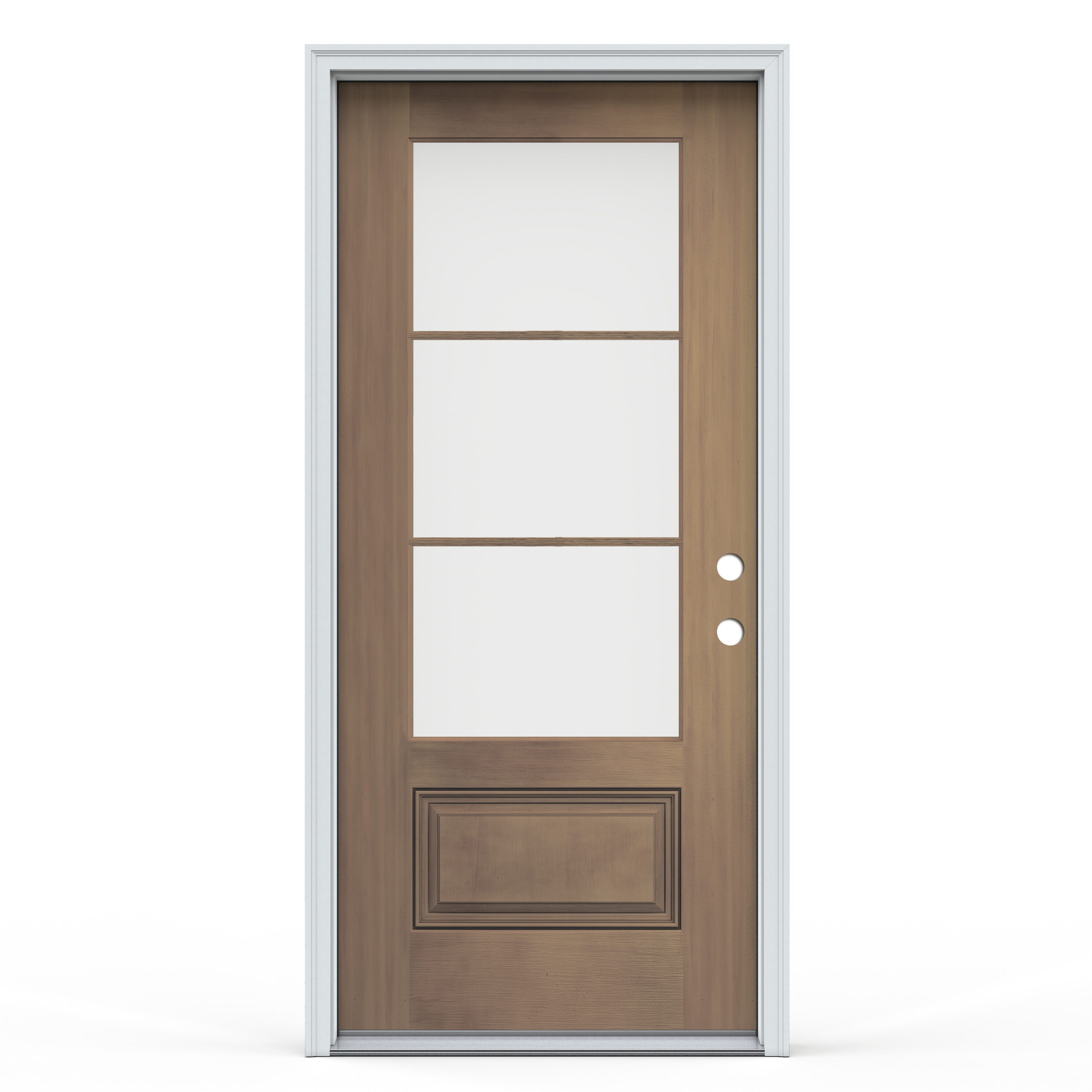 JELD-WEN LOWOLJW240500027 Fiberglass 3/4 lite Left-hand inswing Warm Toffee Stained Prehung Front Door with Brickmould Insulating core with Grilles