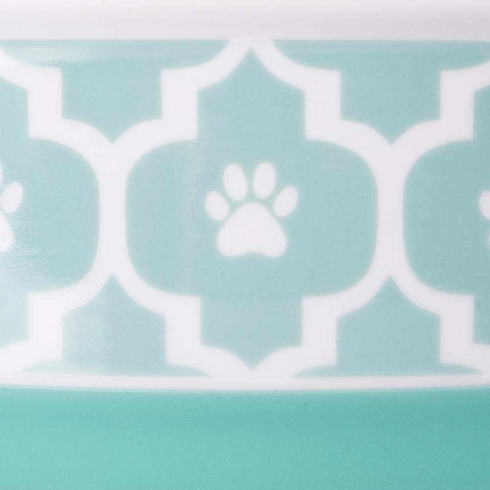 Aqua Porcelain Ceramic Pet Bowl with Non-Skid Base, 6x2 Inch