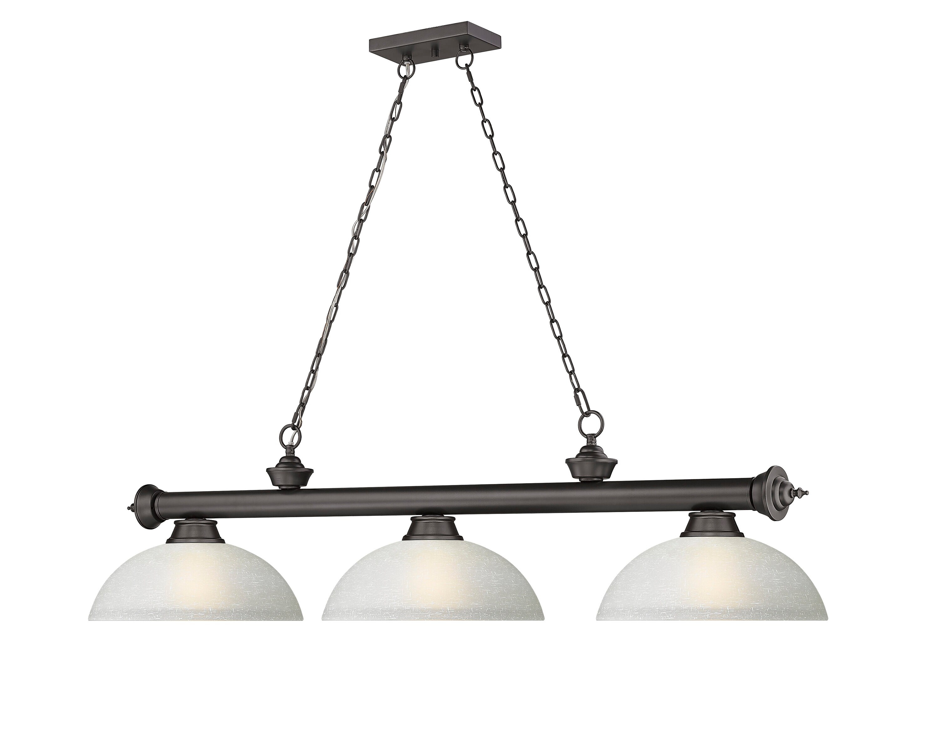 Bronze 3-Light Pendant with White Linen Glass Shades