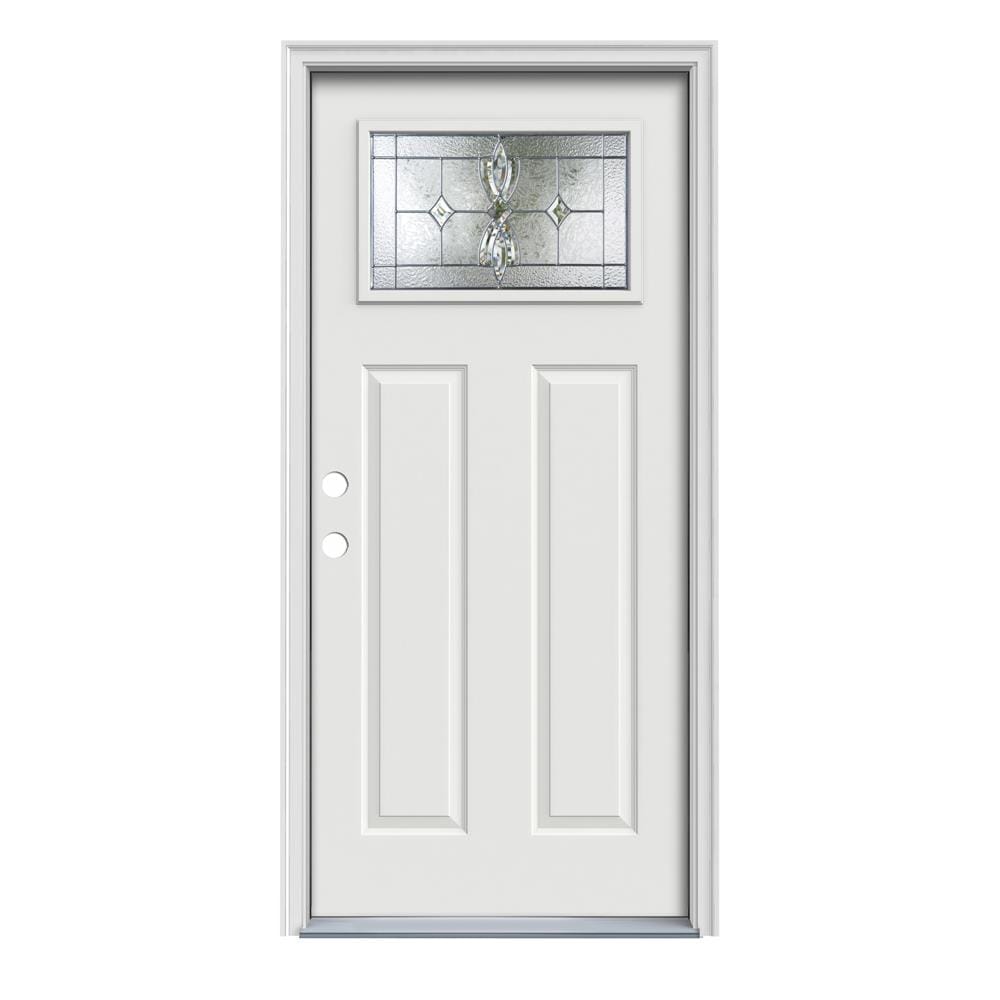 JELD-WEN LOWOLJW167701015 Laurel 36-in x 80-in x 4-9/16-in Steel Craftsman Right-hand inswing Modern White Painted Prehung Front Door with Brickmould Insulating core