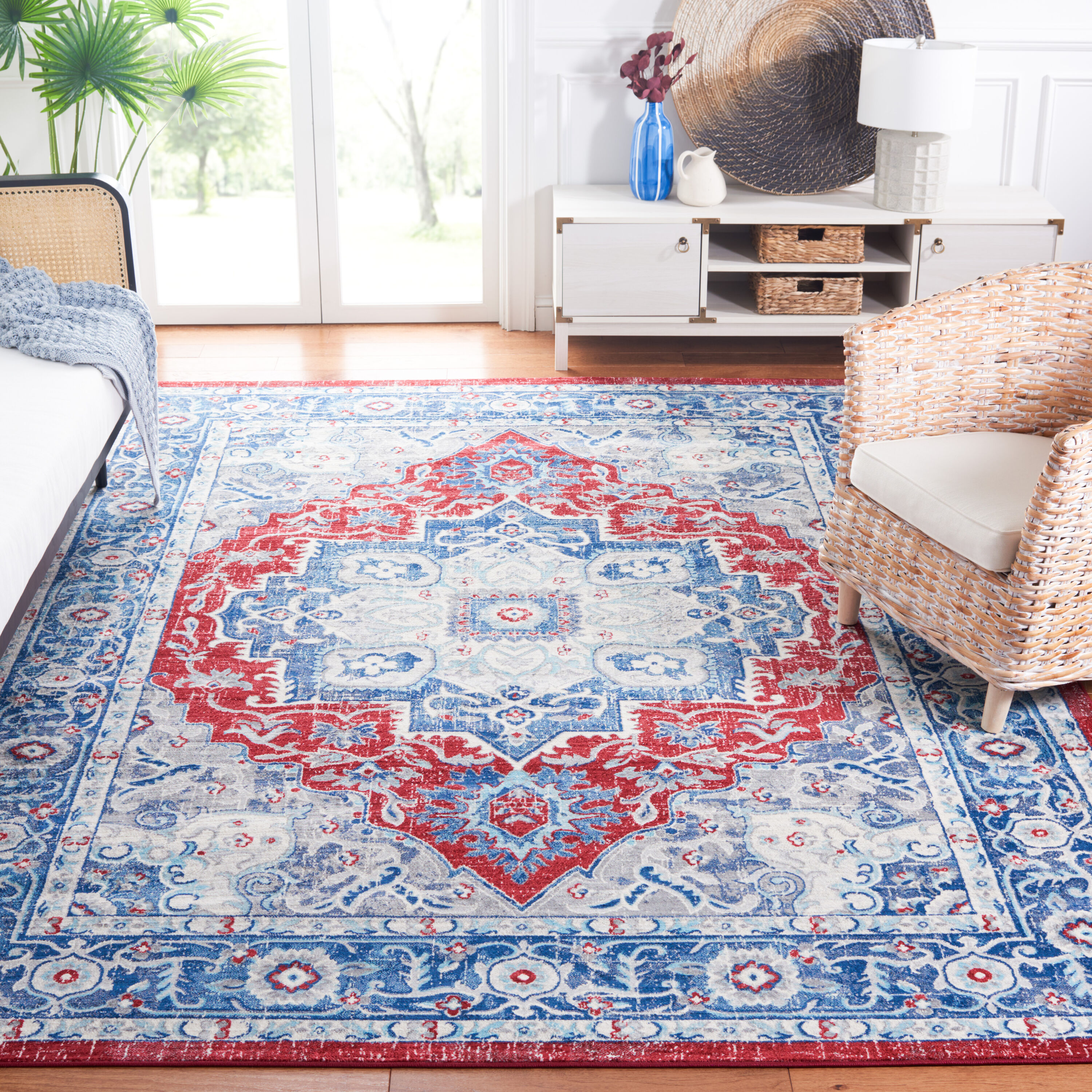Brentwood 837N Blue Red 9ft x 12ft Large Rectangle Rug