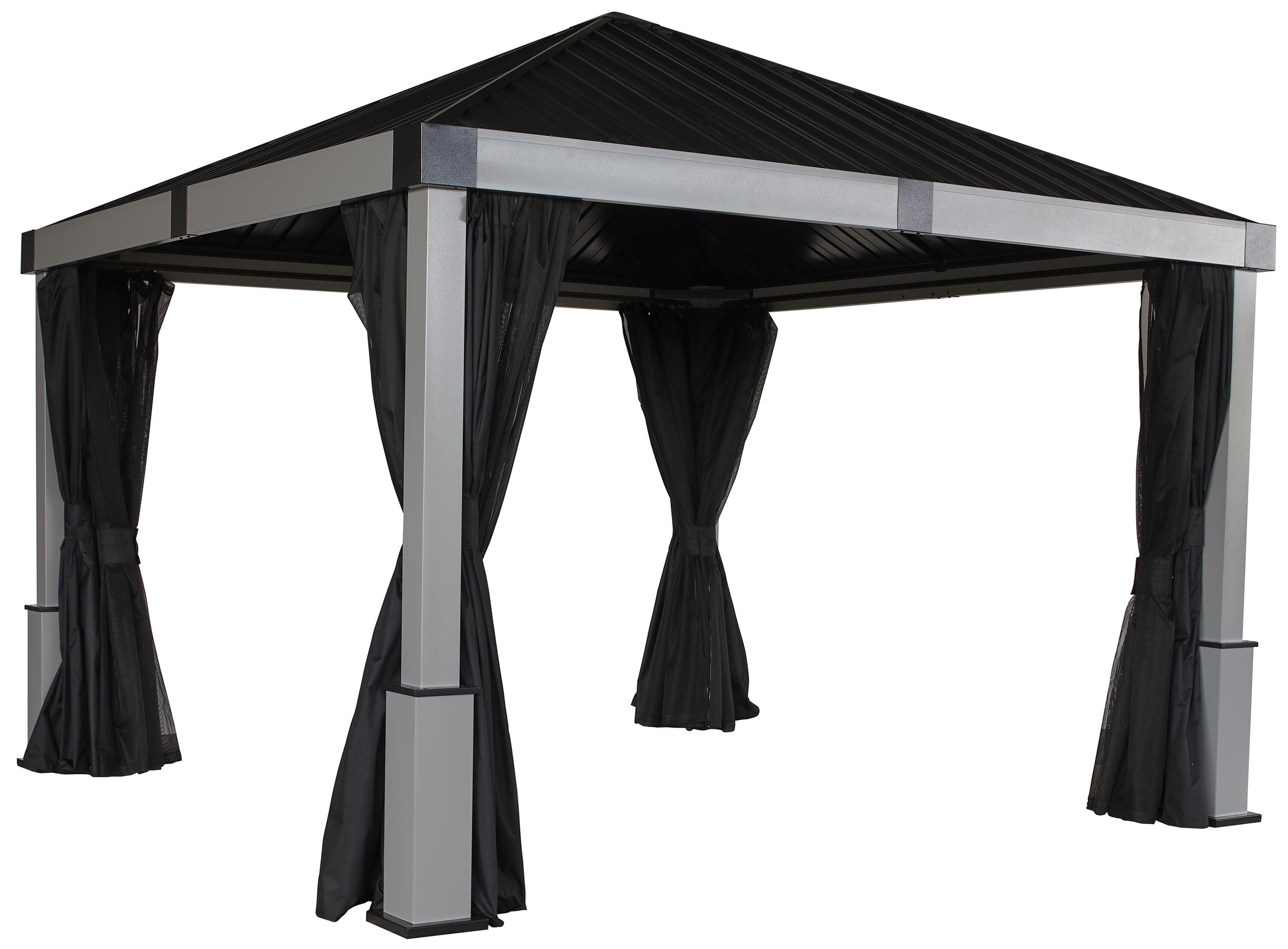 Sojag 12-ft x 12-ft Square Grey Metal Steel Roof Gazebo with Screen ...