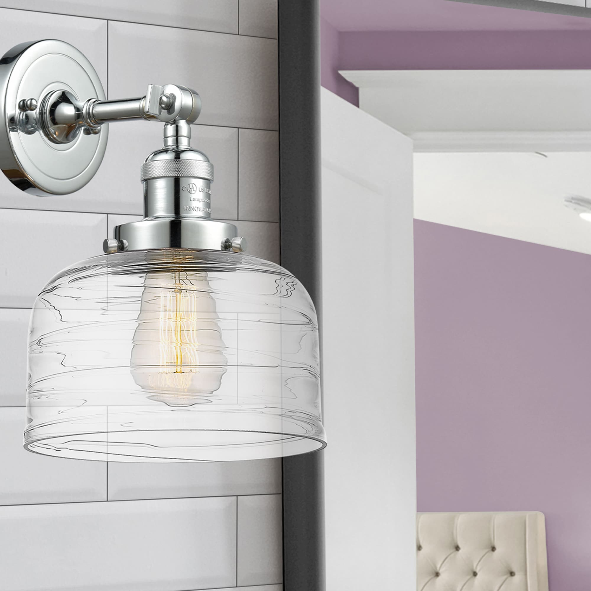 Innovations Lighting 203-PC-G713 Bell 8-in W 1 -Light Polished Chrome Industrial Wall Sconce