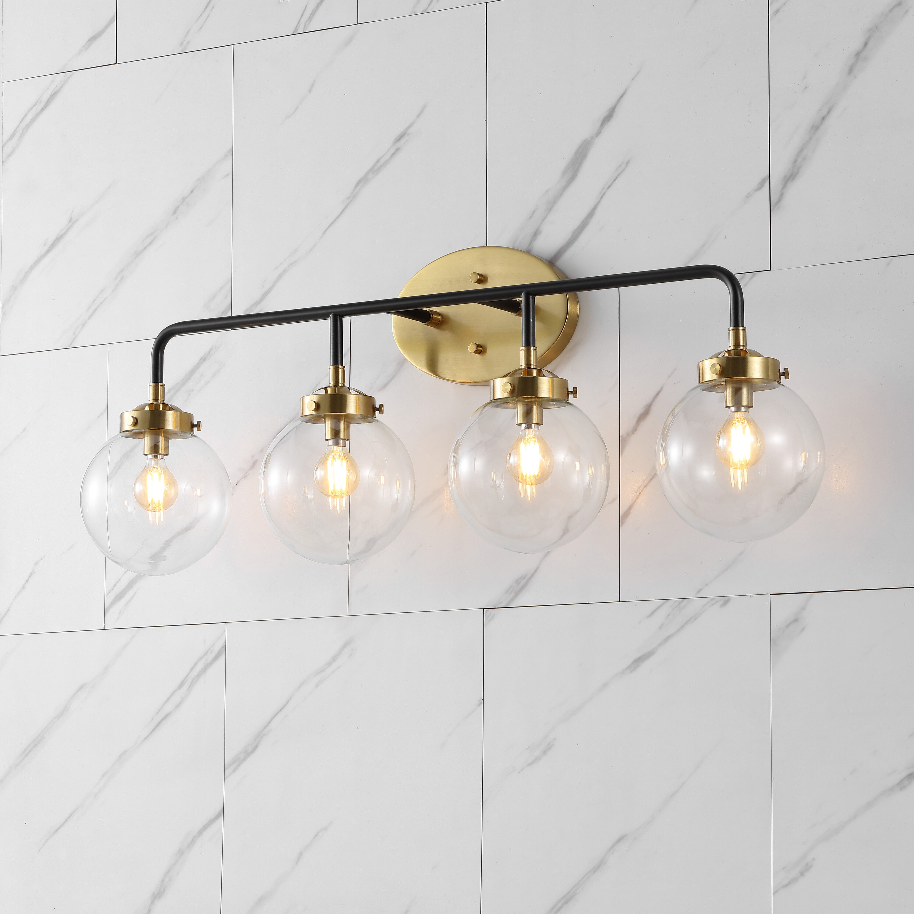 JONATHAN  Y JYL9554A Caleb Iron/Glass Transitional 30.75-in 4 -Light Brushed Gold Modern/contemporary Vanity light