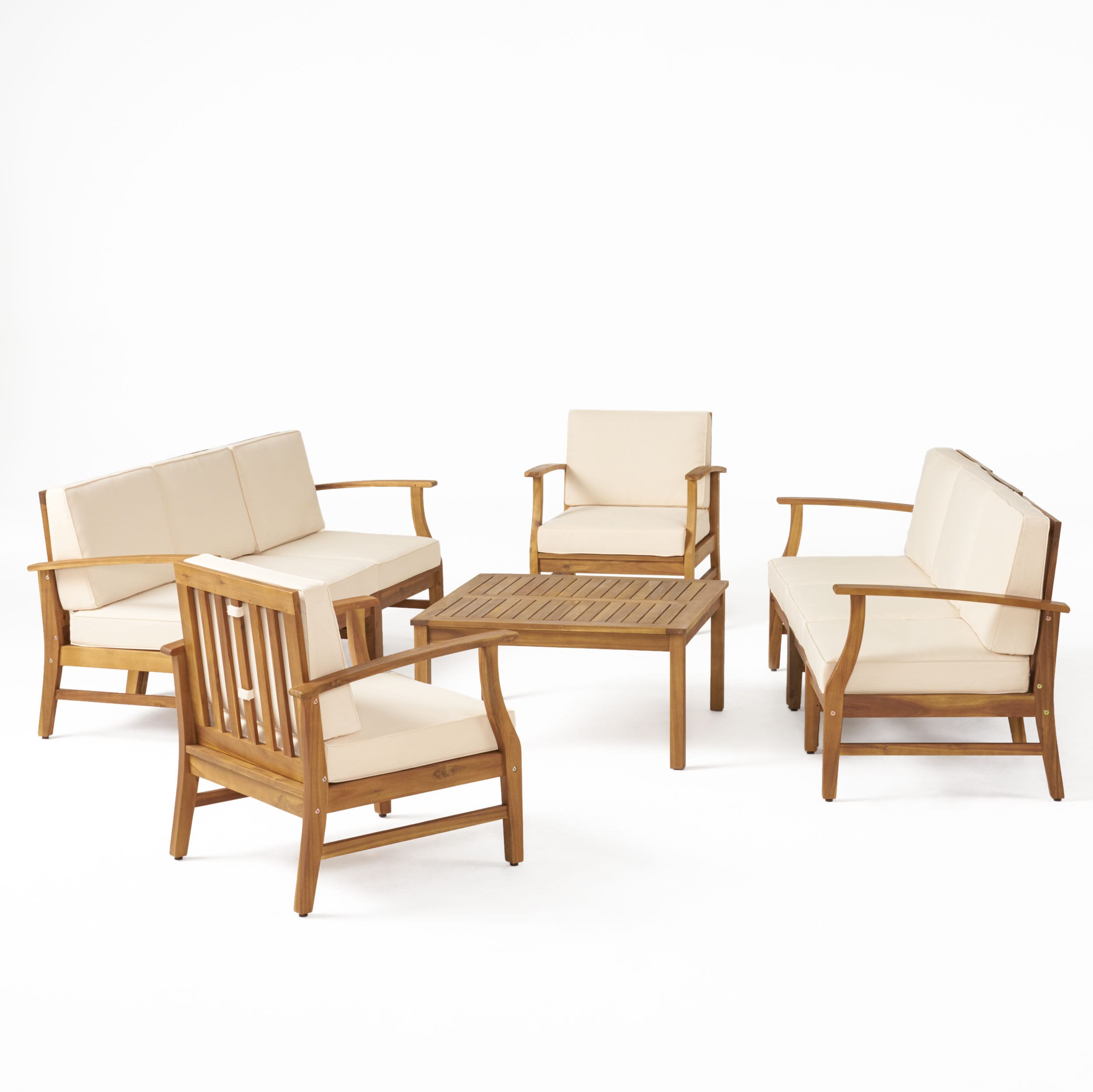 Best Selling Home Decor 303726 Perla Outdoor Sectional with Off-white Cushions and Acacia Frame