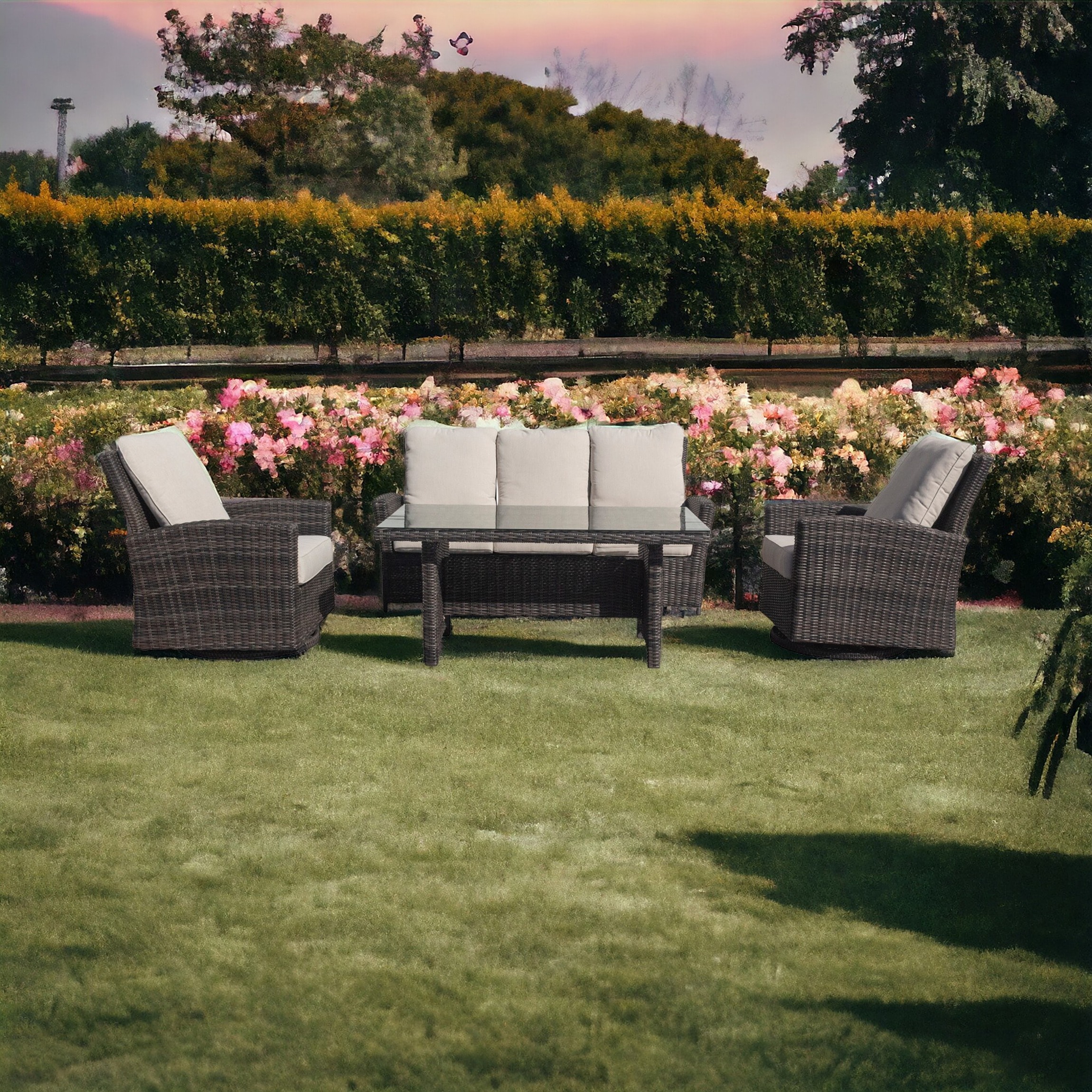 Courtyard Casual 5816 Cheshire 4-Piece Wicker Patio Conversation Set with Tan Cushions