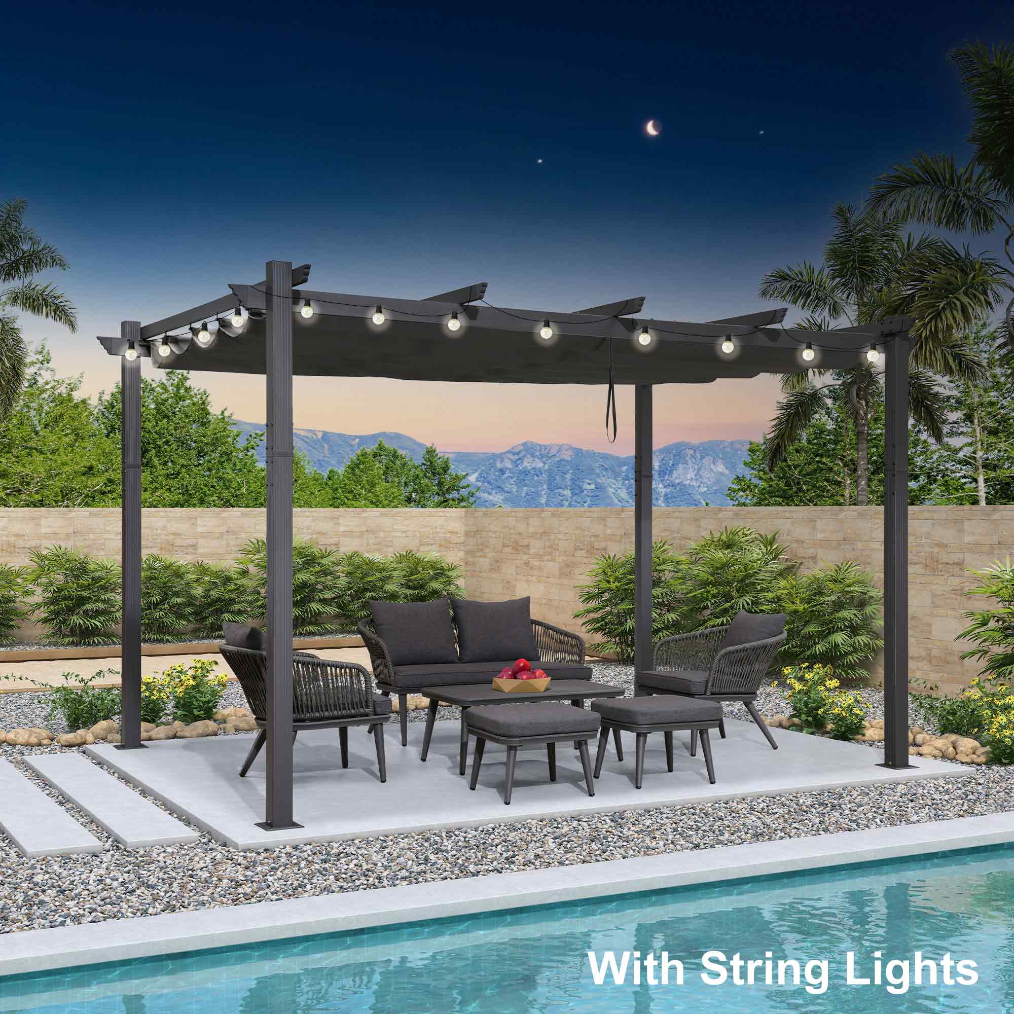 PURPLE LEAF LSDTMPG1012-GY 10-ft W x 12-ft L x 8-ft H Gray Metal Freestanding Pergola with Canopy