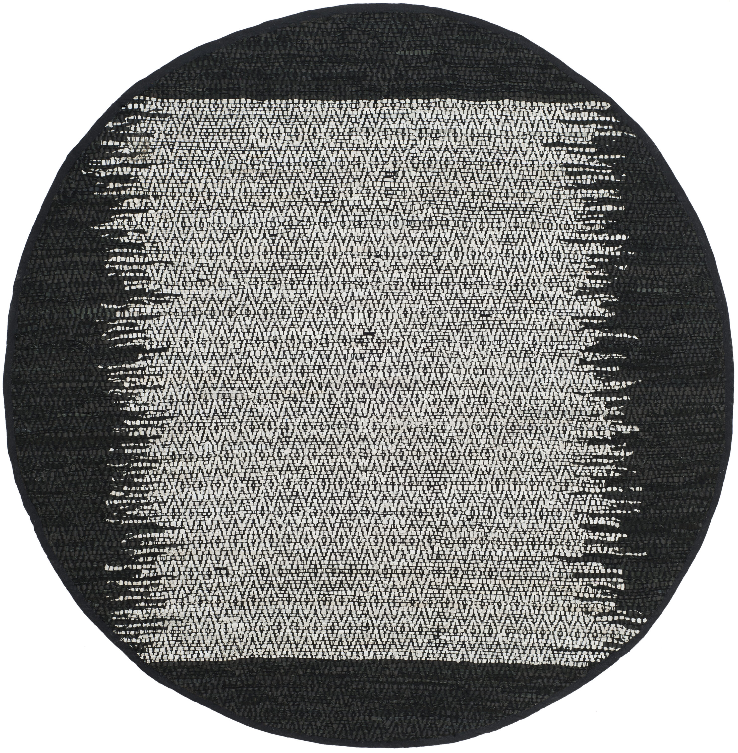 Safavieh VTL387C-4R Vintage Leather Deaver 4 x 4 (ft) Leather Light Gray/Black Round Indoor Border Coastal Area rug