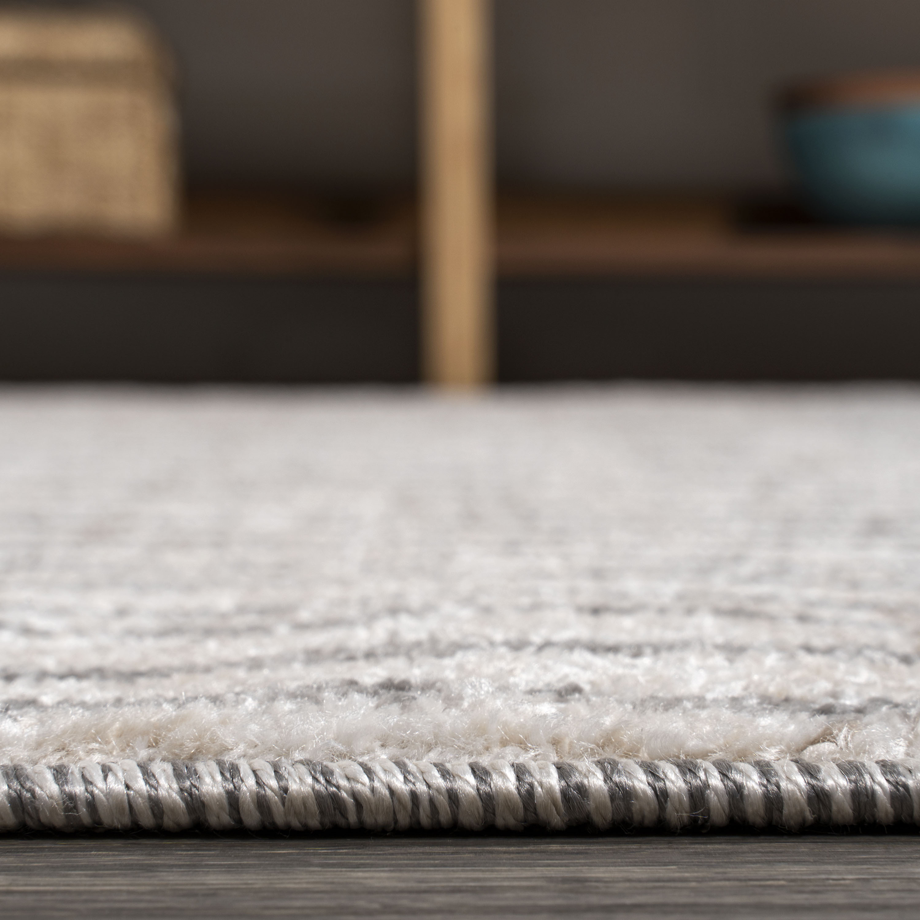 Reversible Gray and Ivory Stripe Synthetic Area Rug