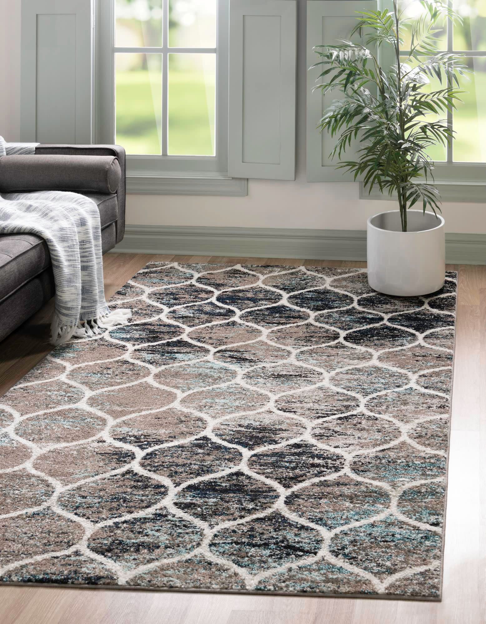 Unique Loom 3151723 Trellis Frieze 7 x 10 (ft) Loomed Polypropylene Blue Multi Rectangular Indoor Trellis Area rug