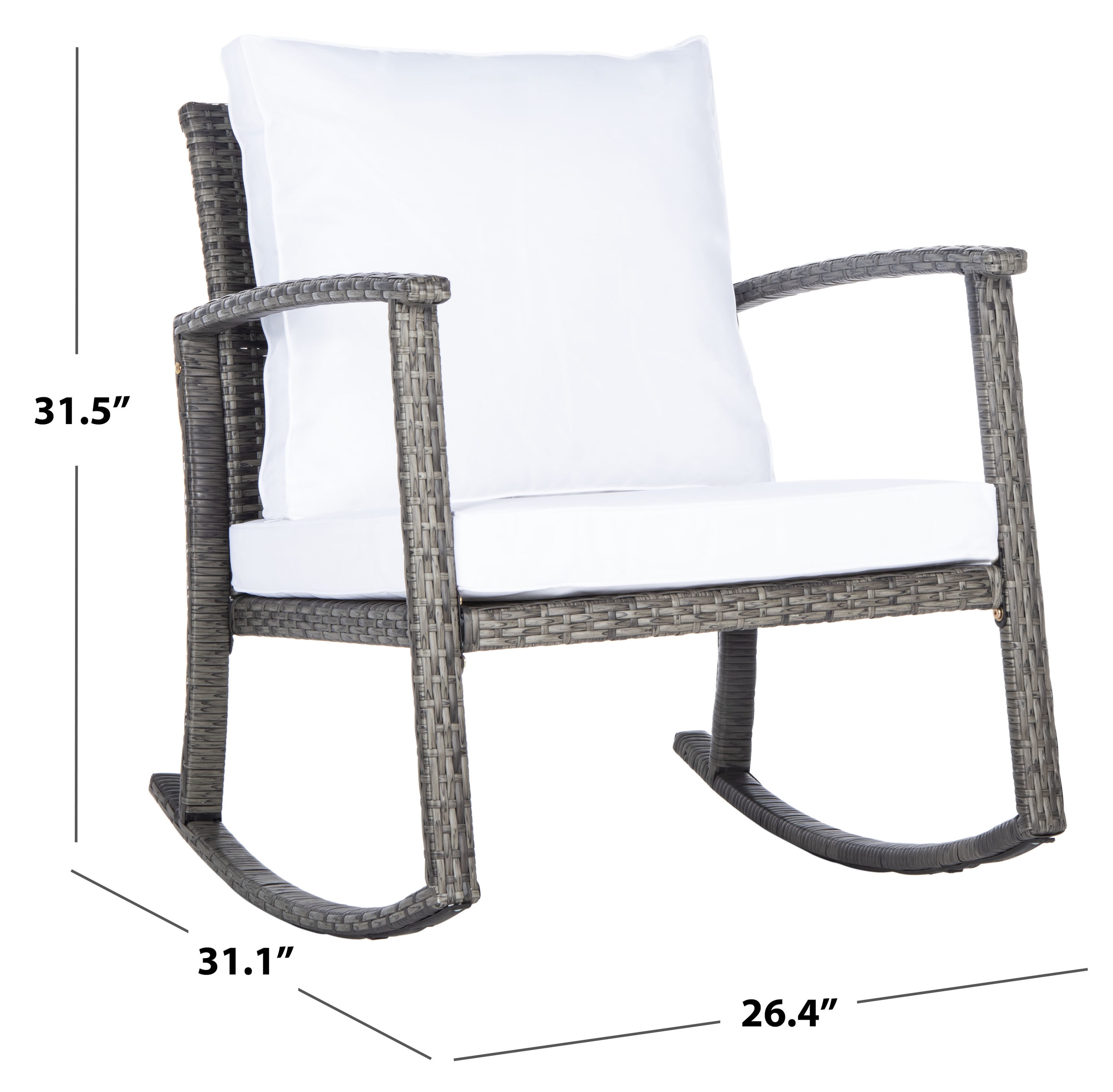 Safavieh Daire Wicker Gray Brown Steel Frame Rocking Chair With White 