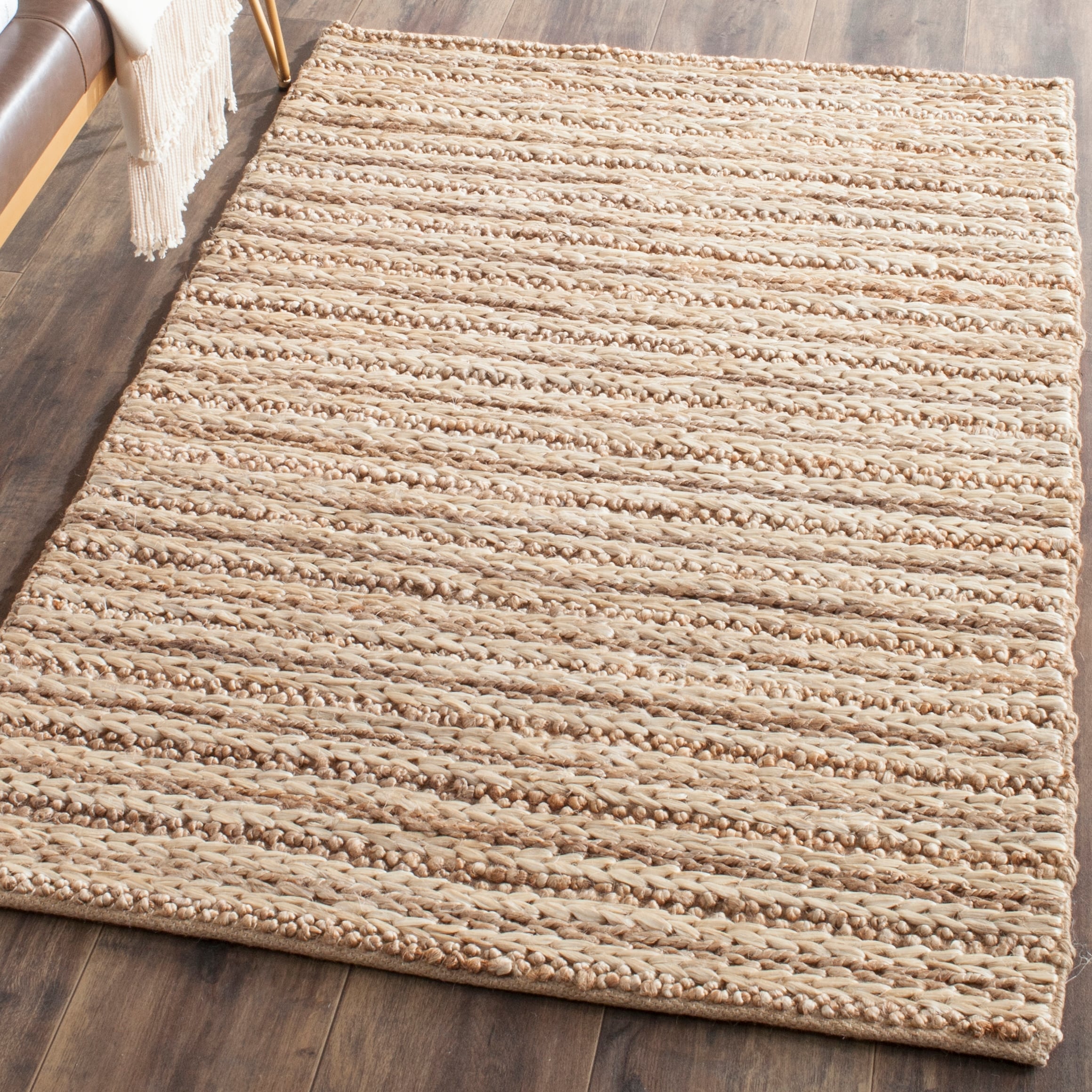 Handmade Natural Fiber Red Stripe Non-slip Area Rug 5' x 8'