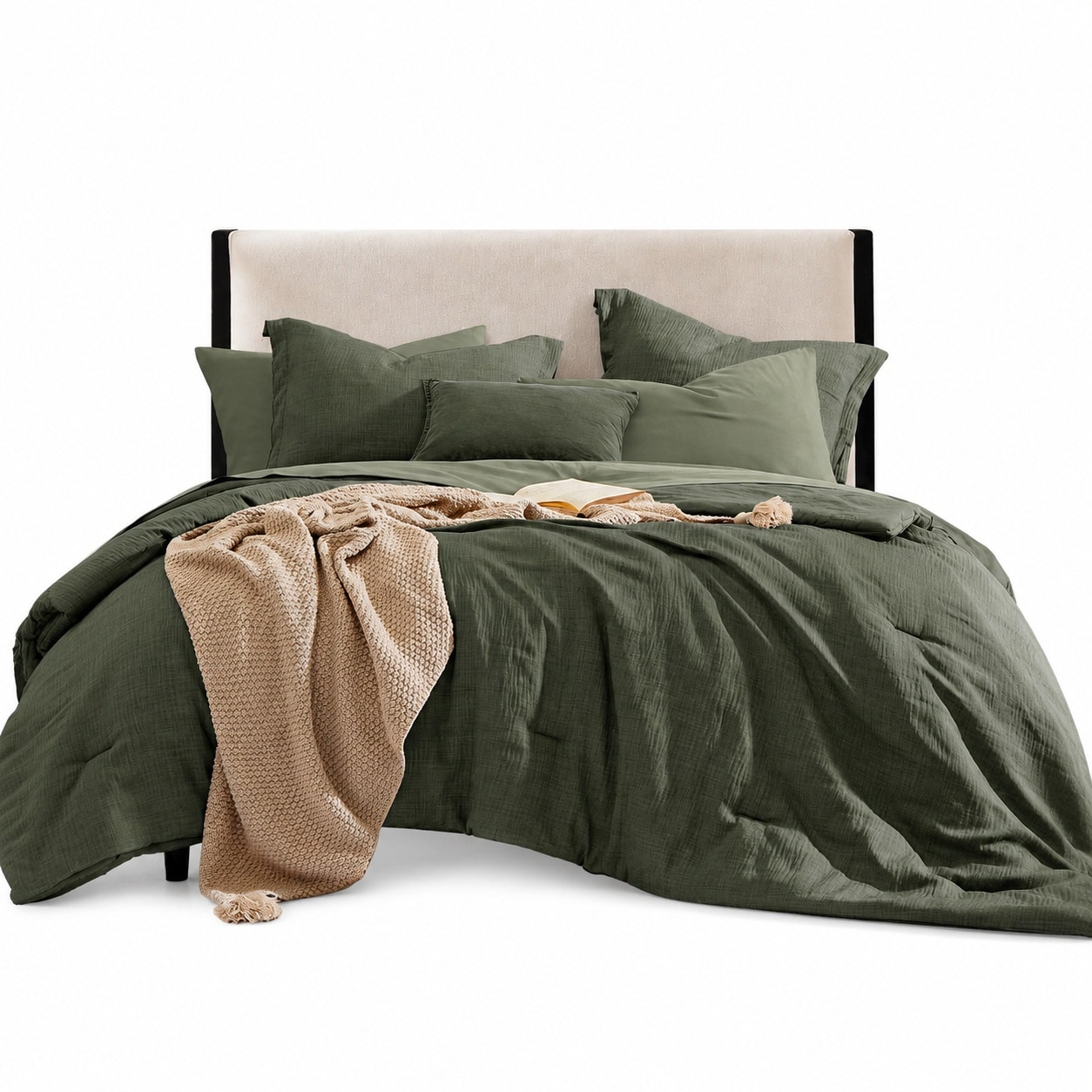 Etokfoks  Dark Green Textured King Comforter Set 7 Piece Bed in a Bag Bedding Set for All Season