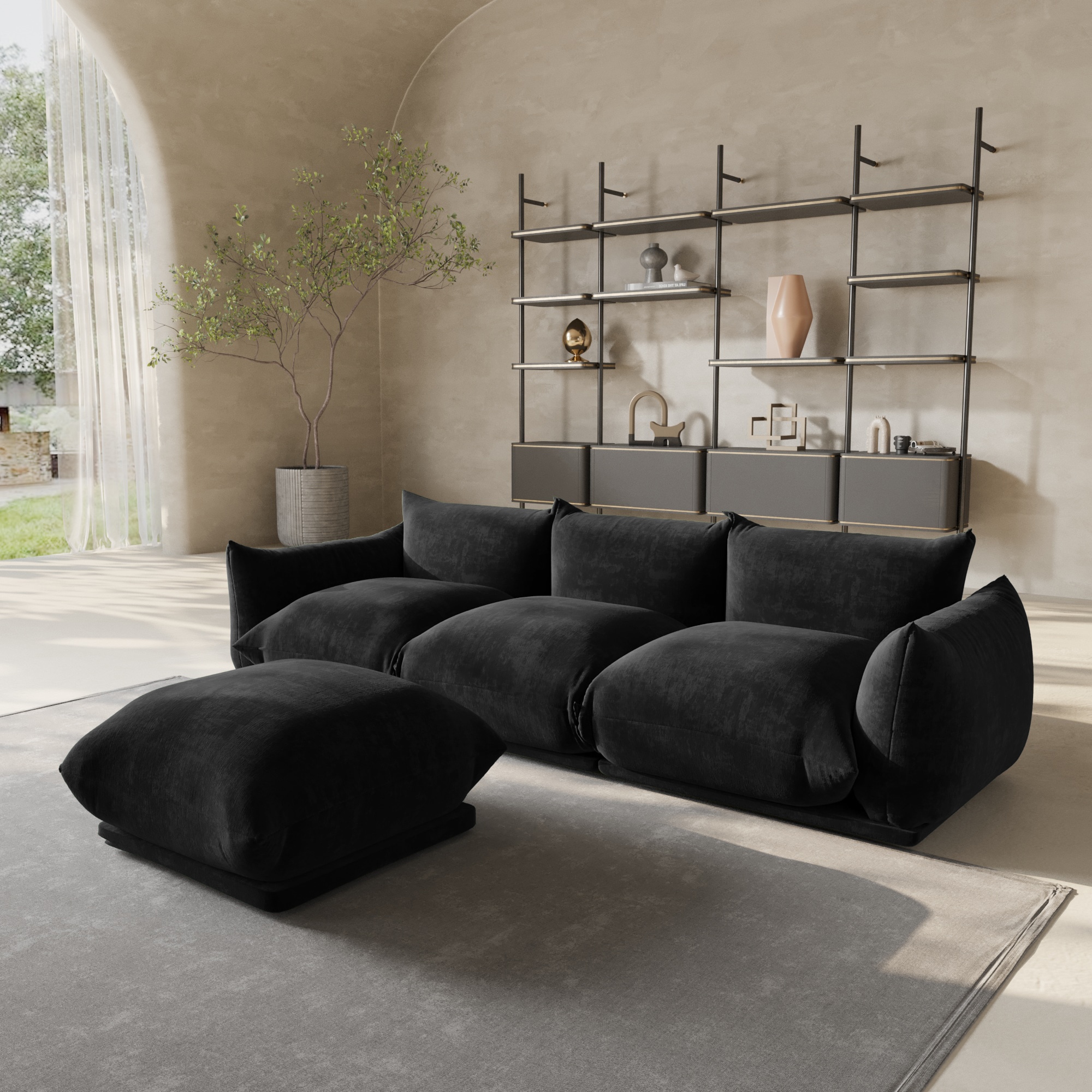 BuotiqHom DH-A-119BK-S3+1 104-in Modern Black Chenille 4 -seater Sectional