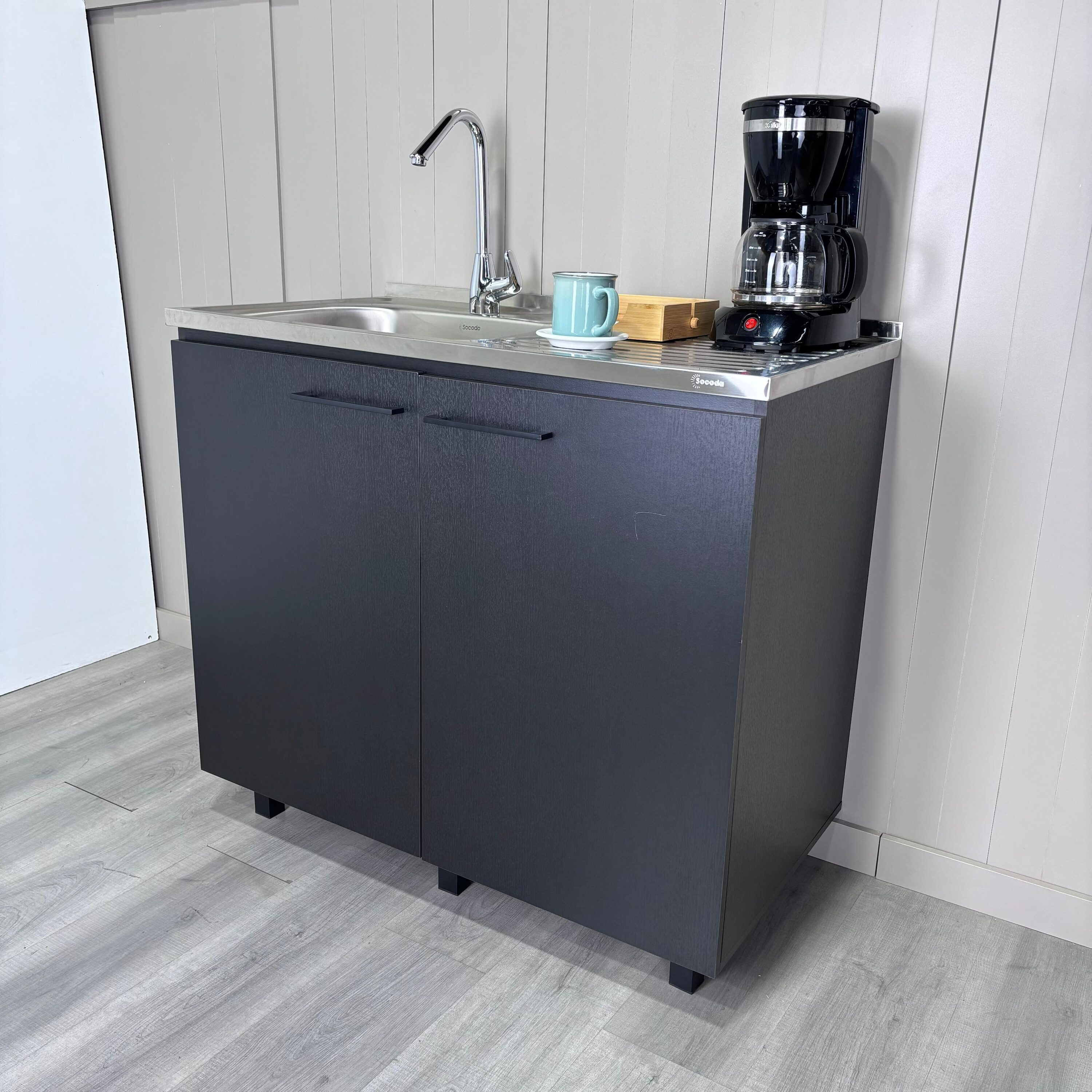 LOVMOR  20.7-in x 39.4-in Wenge Utility Sink with Cabinet with Stainless Steel Countertop with Storage Shelf