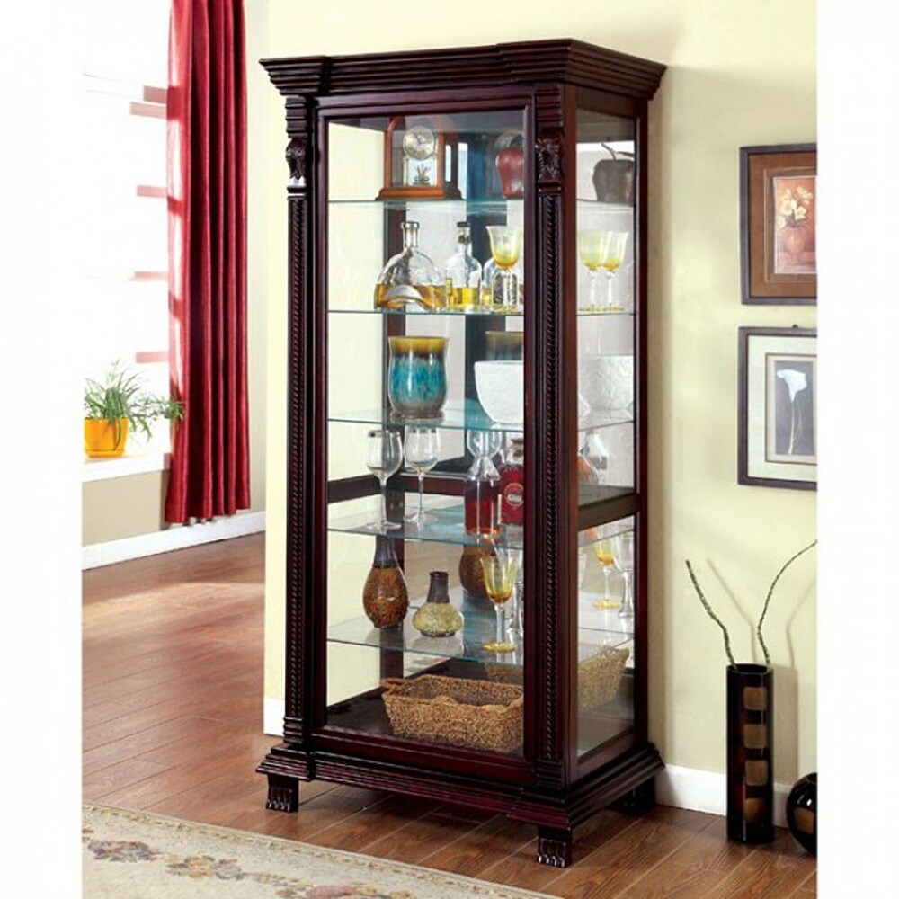 Benzara Contemporarymodern Dark Cherry Finish Wood Curio Cabinet In The Dining And Kitchen 8754