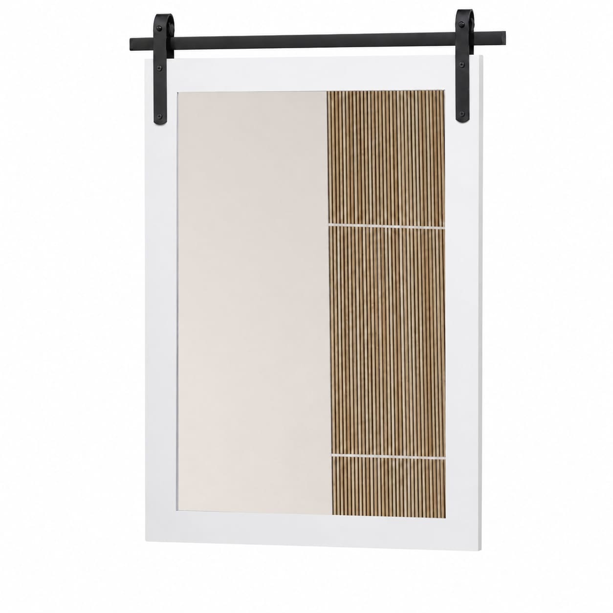Aoibox  24 in W x 36 in H Rectangular Wood Framed Wall Vanity Mirror in Rustic White Farmhouse Barn Door Style for Wall Decor