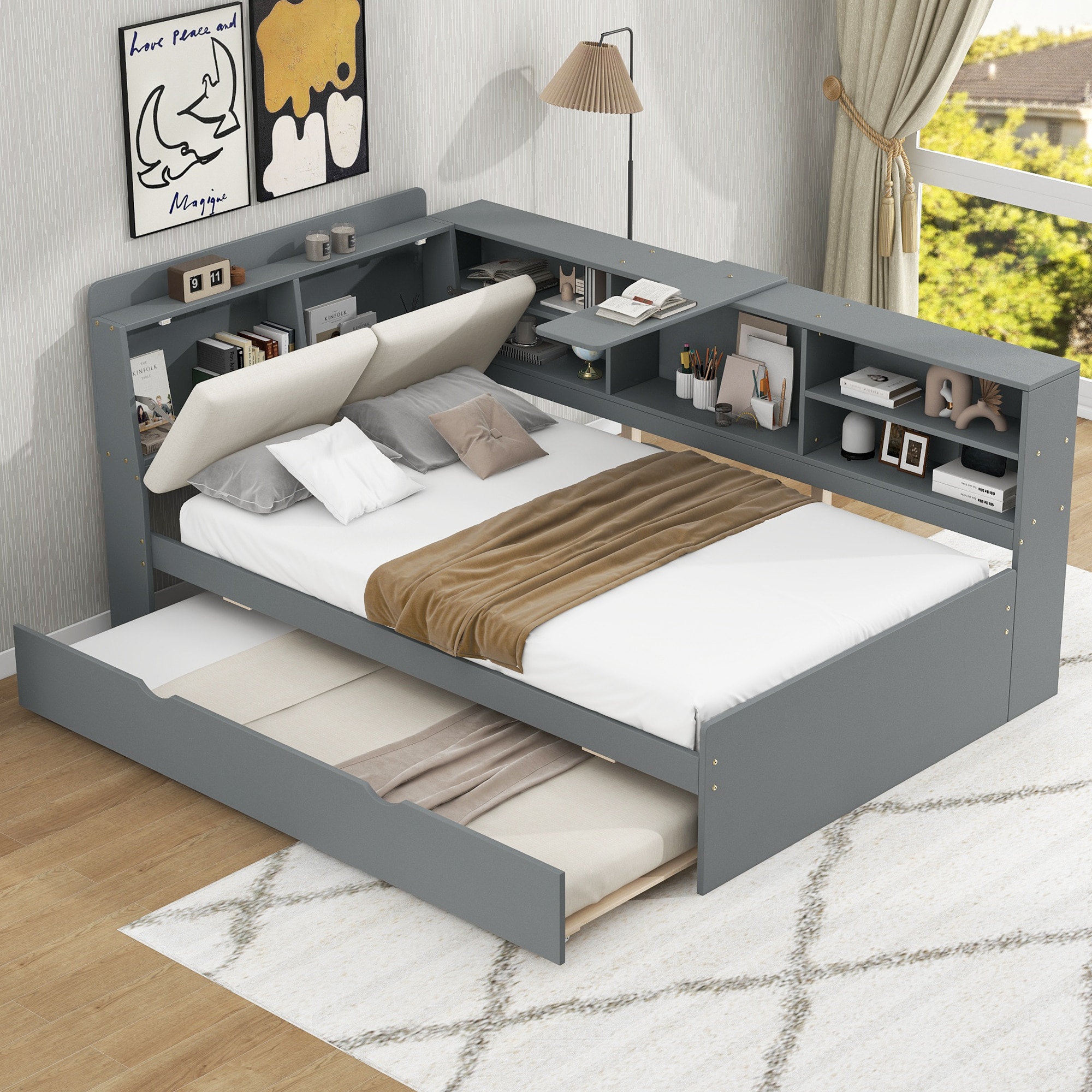 ModernLuxe - Twin Gray Wood Platform Bed Storage