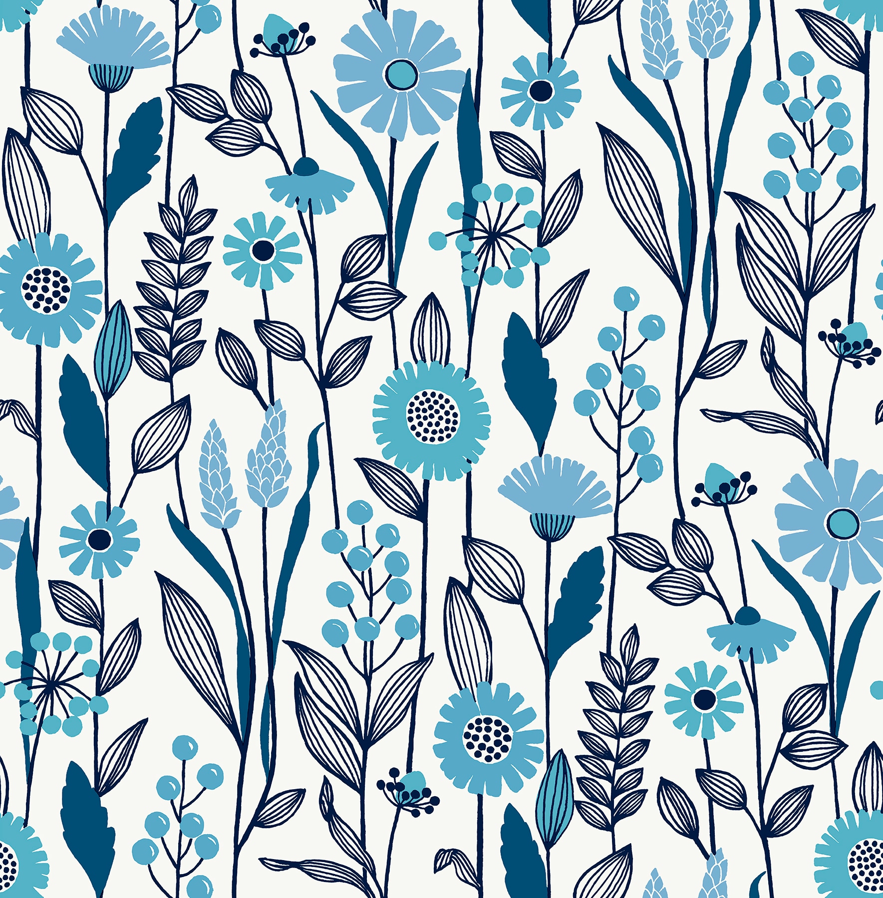 NuWallpaper NUS4043 30.75-sq ft Blue Vinyl Floral Self-adhesive Peel and Stick Wallpaper