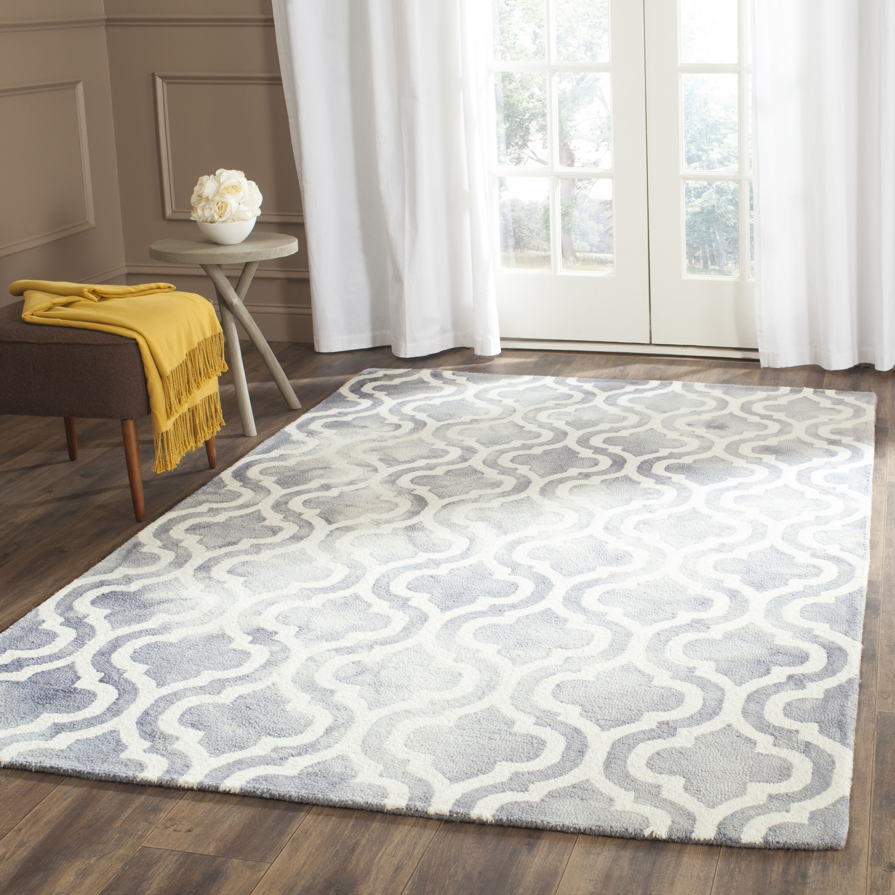 Safavieh DDY537C-3 Dip Dye Alana 3 x 5 (ft) Tufted Wool Gray/Ivory Rectangular Indoor Trellis Bohemian/Eclectic Throw rug