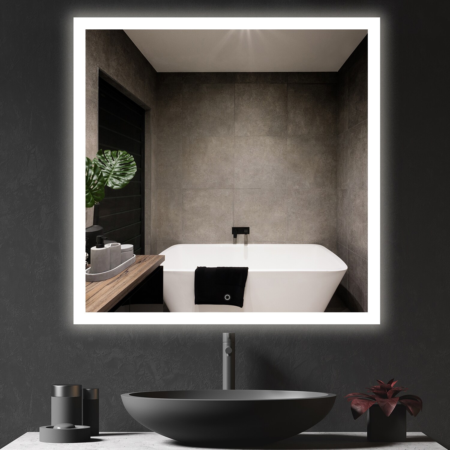 KINWELL Bathroom Mirror 31.5-in W x 23.6-in H LED Lighted White Rectangular Fog Free Frameless Bluetooth Bathroom Vanity Mirror