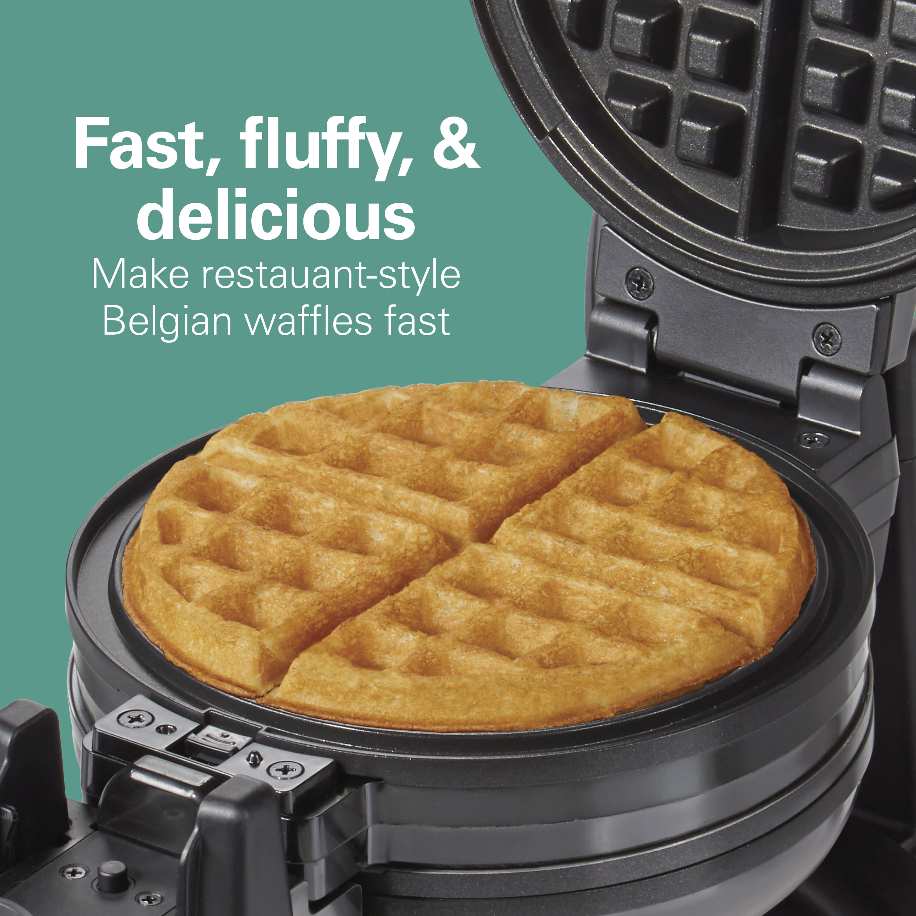 Black Rotating Double Belgian Waffle Maker with Nonstick Plates