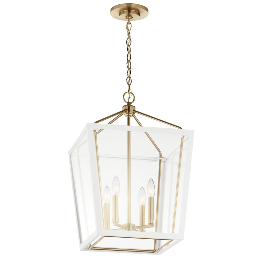 Kichler 52619CPZWH Delvin 4 -Light Champagne Bronze with White Traditional Clear glass Lantern Medium Hanging Pendant light