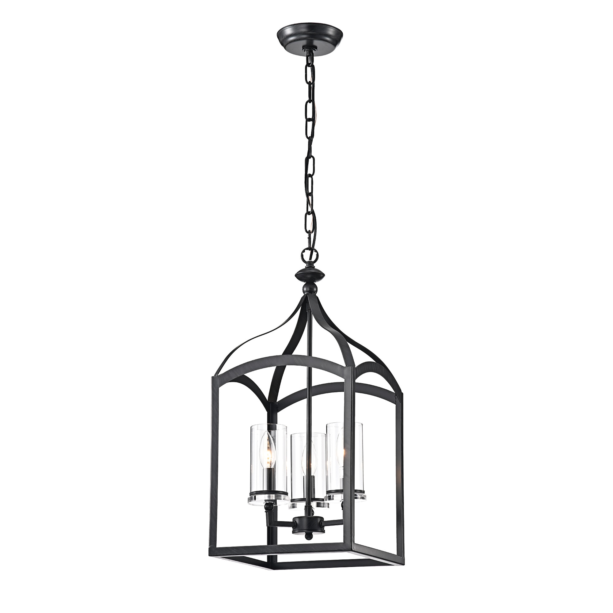 Antique Black 3-Light Lantern Pendant with Clear Glass Shades