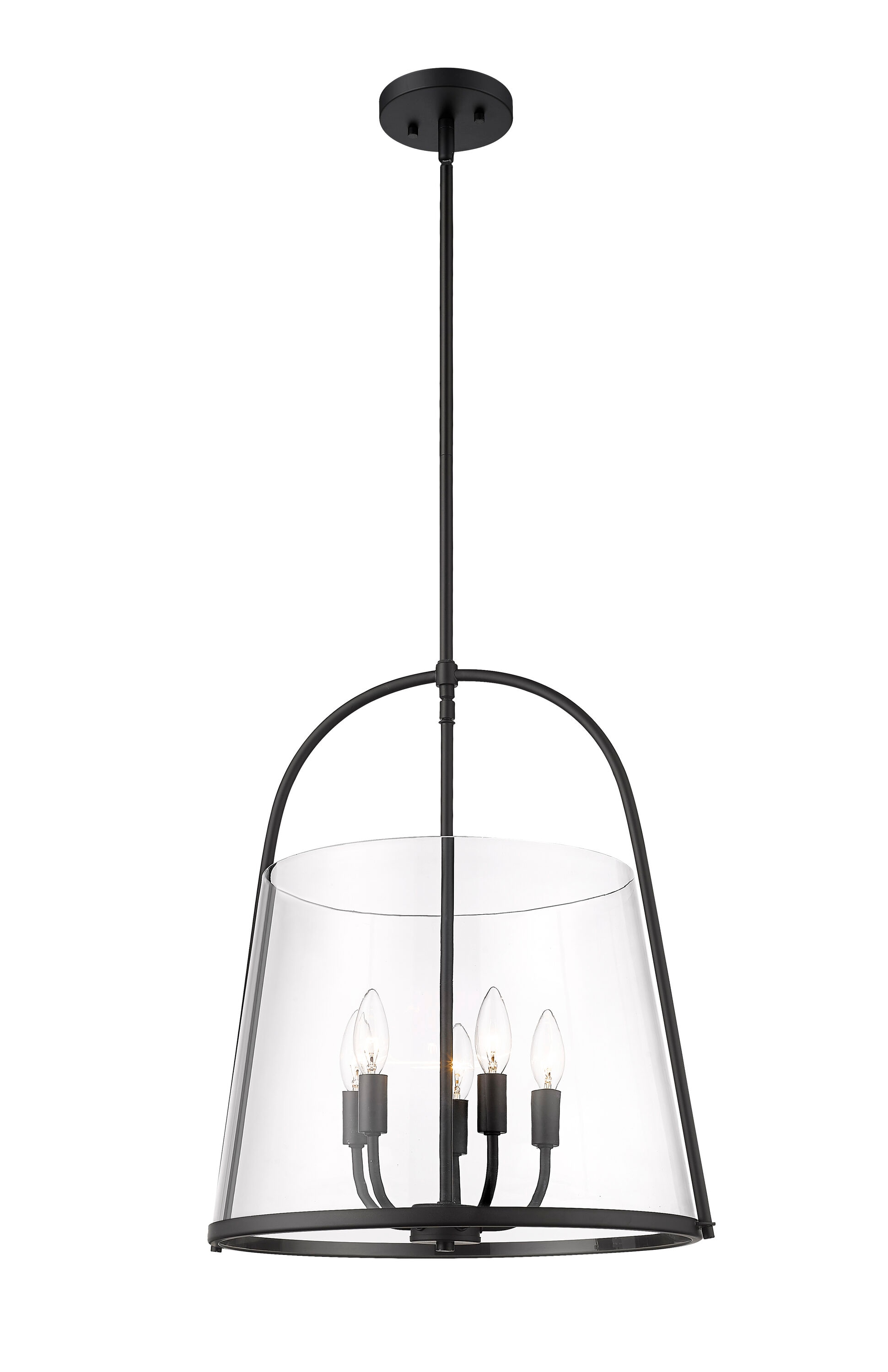 Matte Black Steel and Glass 5-Light Pendant