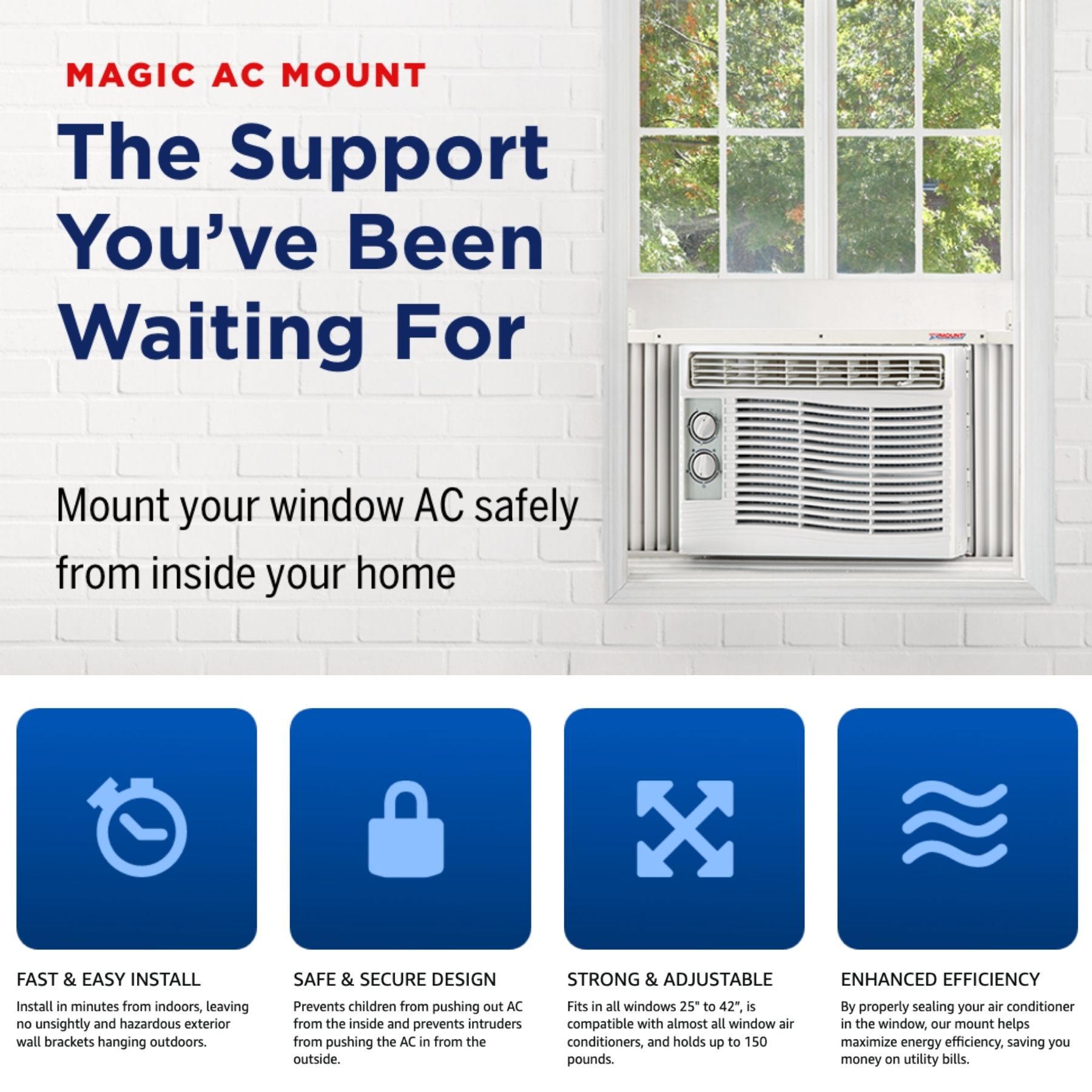 Magic AC Mount White Steel Window Support Bracket