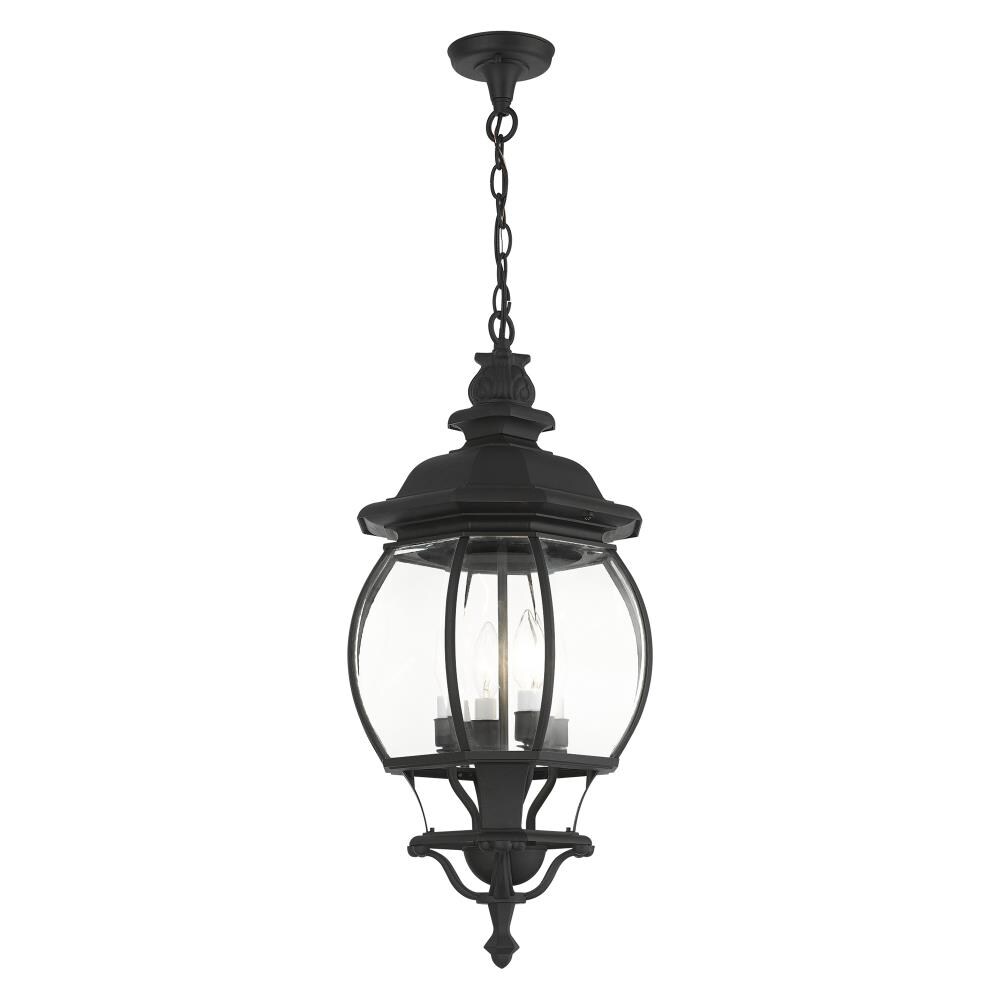 Frontenac Textured Black Outdoor Pendant Lantern with Clear Beveled Glass