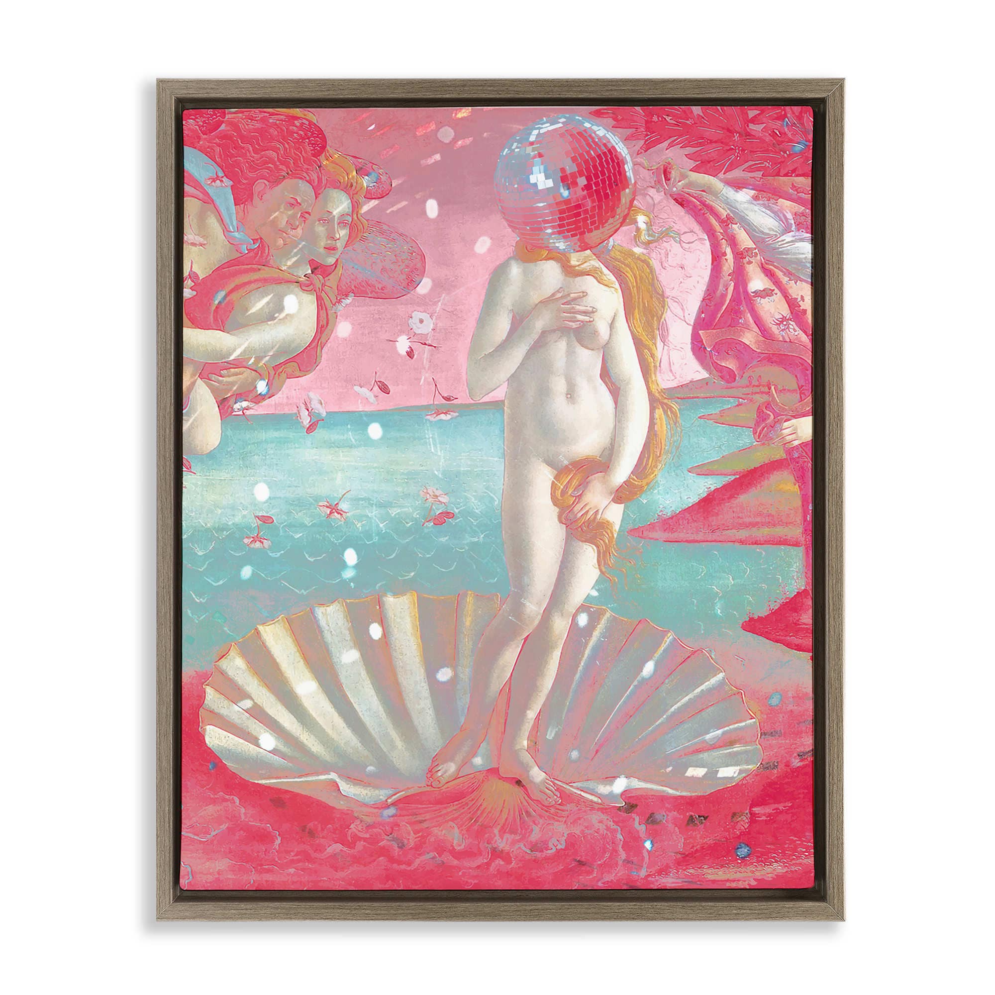 Stupell Industries BT-105-FFE-24X30 Chromatic Disco Venus and Clamshell Brown Framed Floater Canvas Wall Art By Lil' Rue 25 x 31
