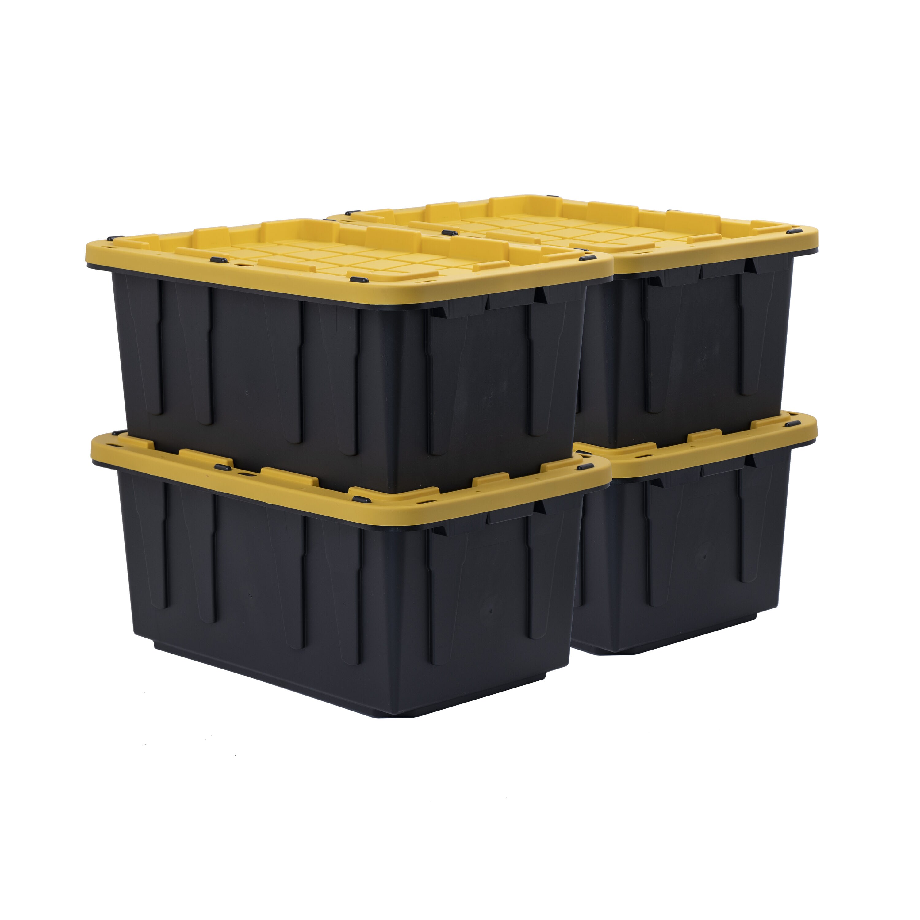 Shop Project Source 4-Pack Project Source Commander Large 27-Gallons  (108-Quart) Black and Yellow Heavy Duty Tote with snap lid at