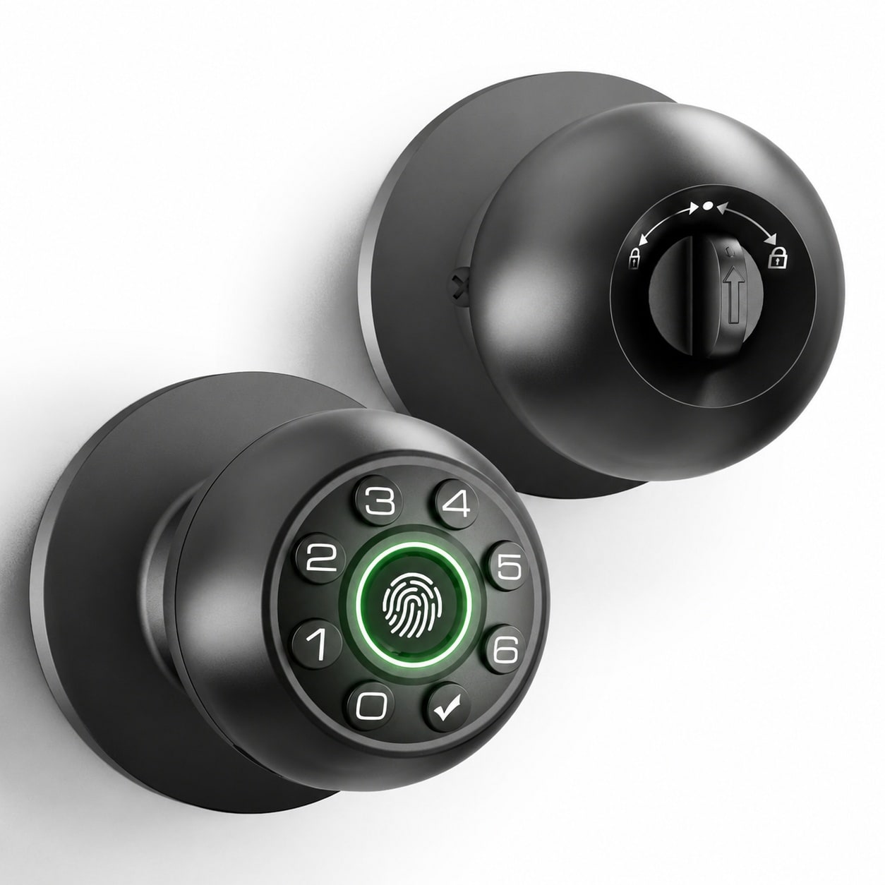 Justincity  Fingerprint Door Lock Smart Door Knob Biometric Door Lock with Keypad Passcode Door Handle for Bedroom Home Office Black