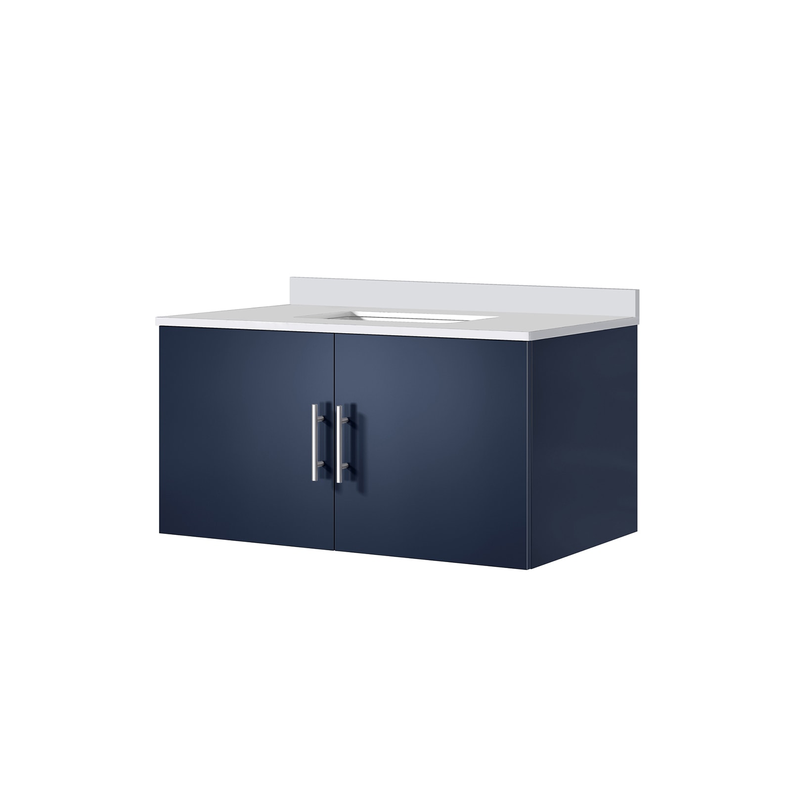 Geneva 36" Navy Blue Floating Bathroom Vanity with White Quartz Top
