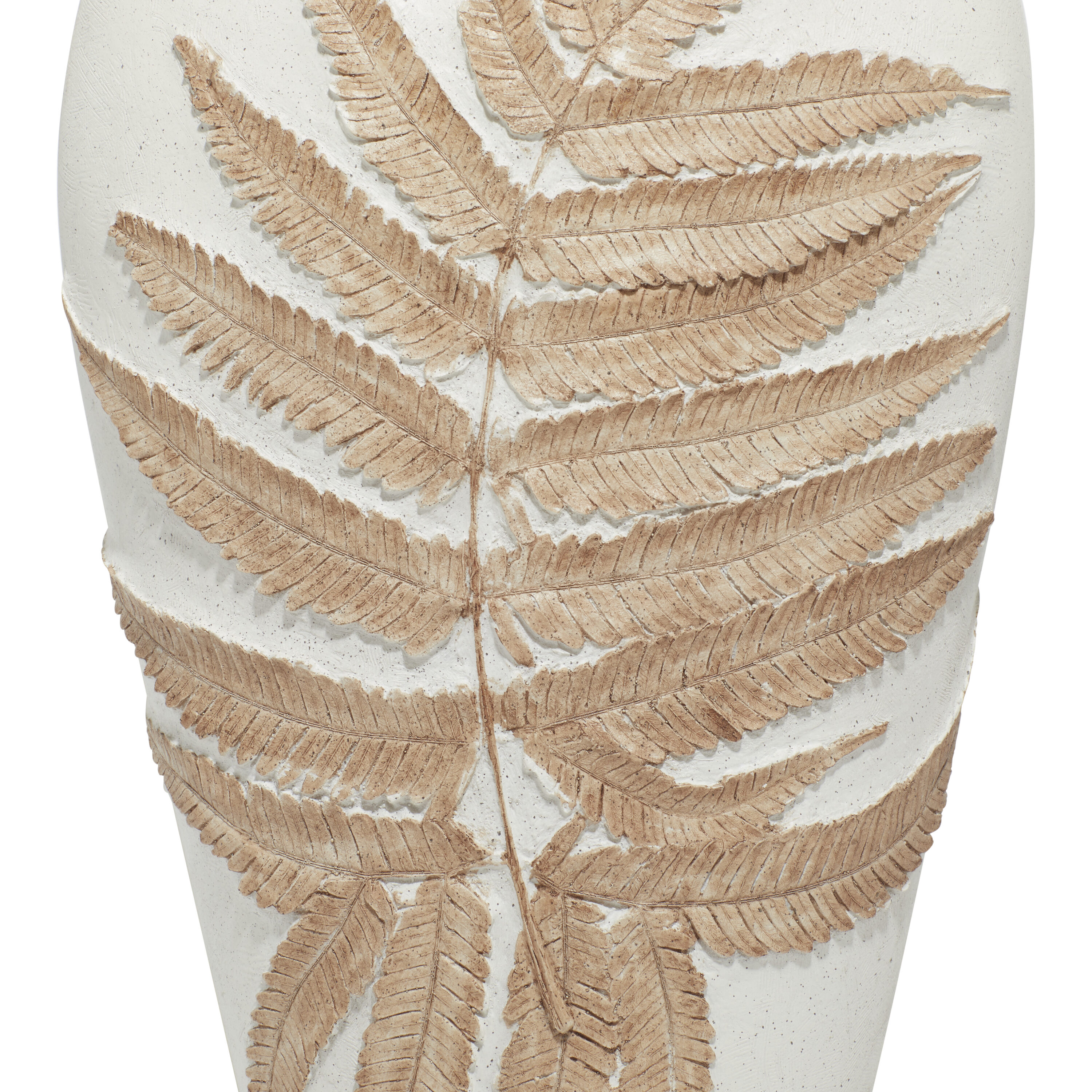 White and Beige Polystone Floor Vase with Leaf Design