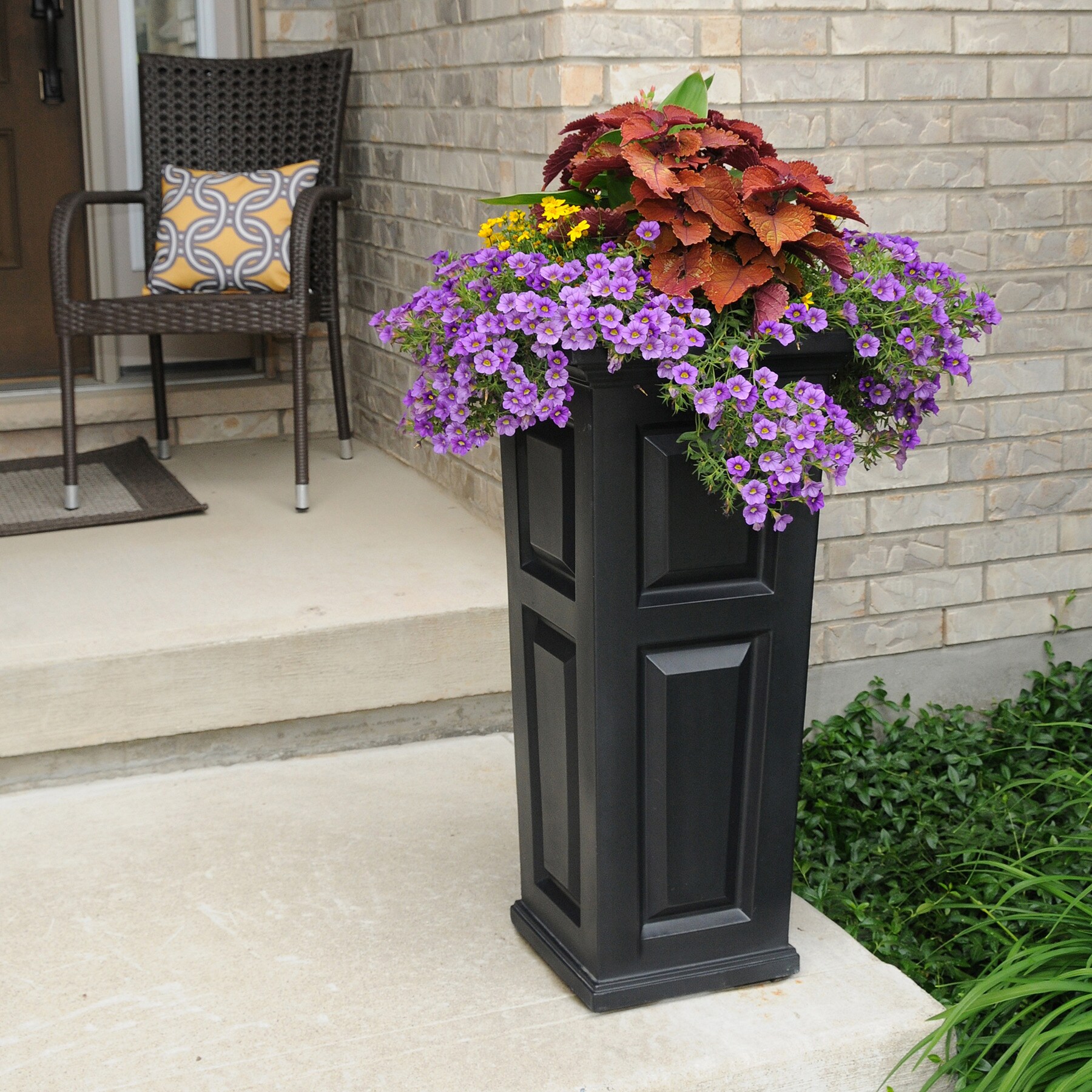 Nantucket Black Tall Outdoor Planter with Self-Watering Tray