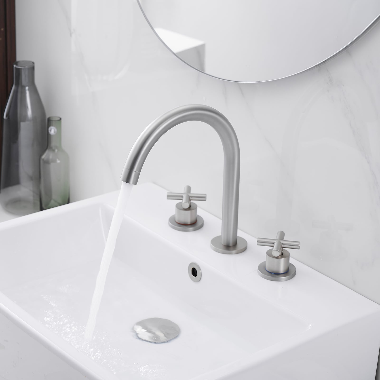 BWE Nickel Widespread 1-Handle Bathroom Sink Faucet in the Bathroom ...