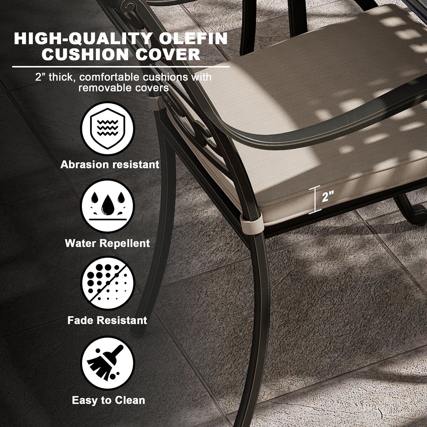 9-Piece Black Cast Aluminum Rectangular Outdoor Dining Set with Beige Cushions