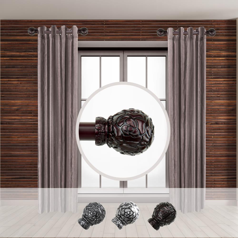 Hart & Harlow LO-SIDE100-12-6 Bret 1-in 12-in to 20-in Mahogany Steel Side curtain rod with Finials
