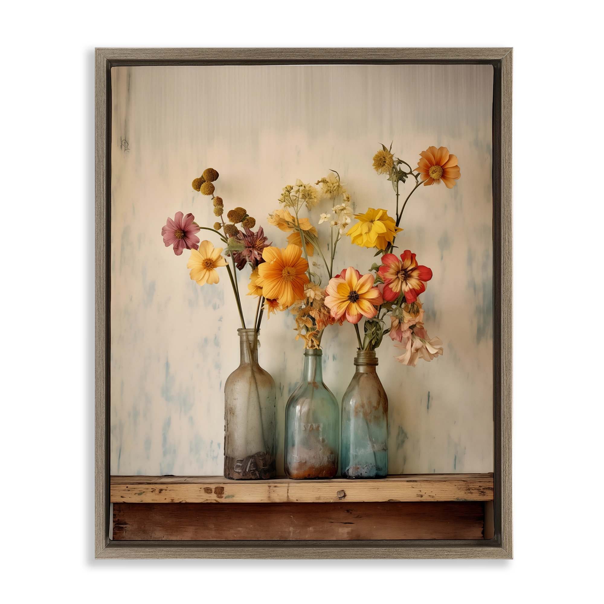 Stupell Industries BT-765-FFE-16X20 Rustic Spring Flowers Shelf Floating Frame design by Arlington Prints