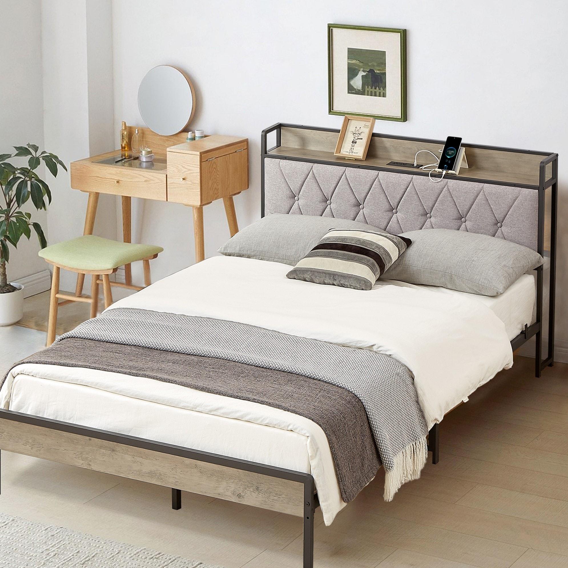 Sunrinx MG8-BD-4 Gray Queen Metal Bed frame Bed