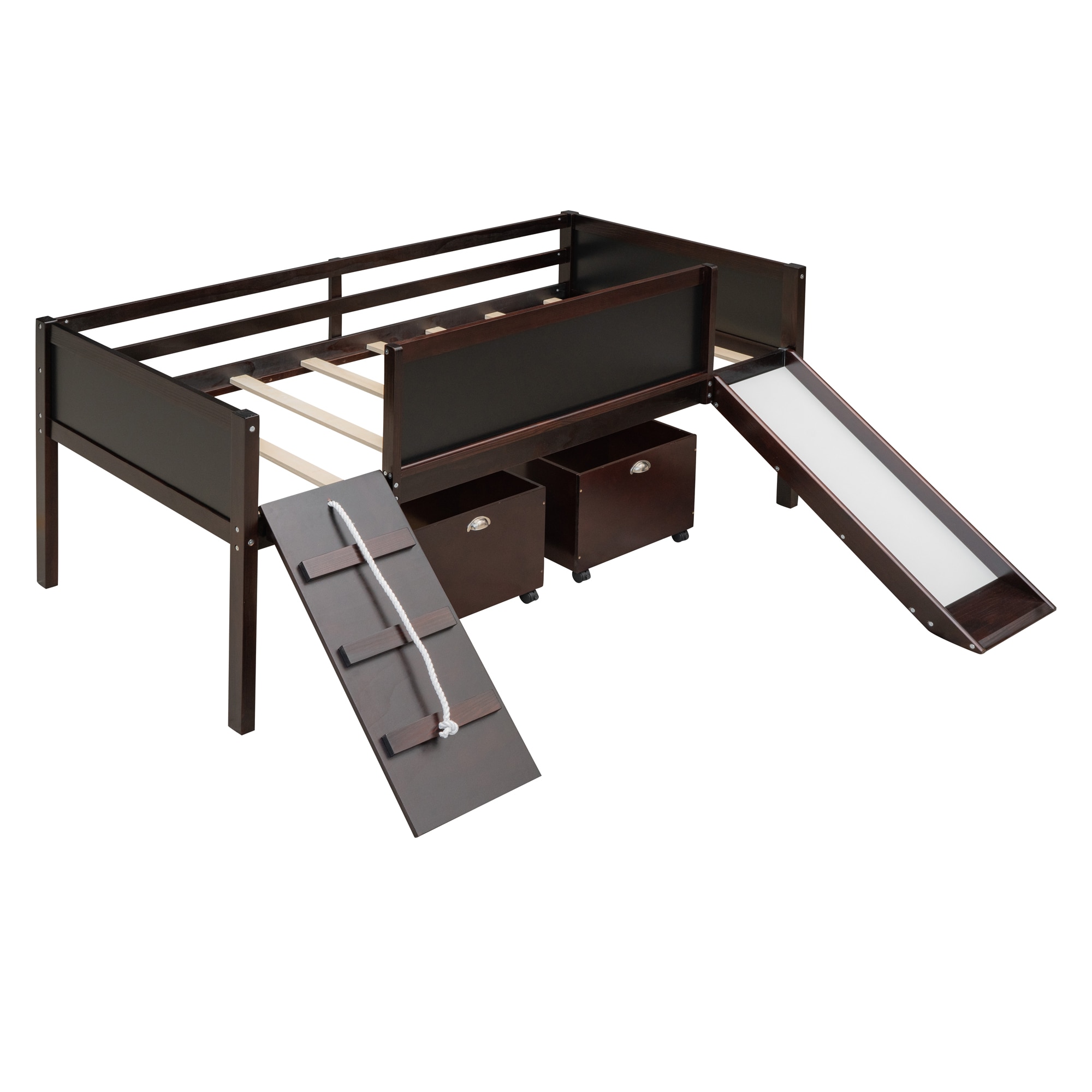 Qualler BLE000308P Espresso Twin Wood Bed frame Bed with Storage