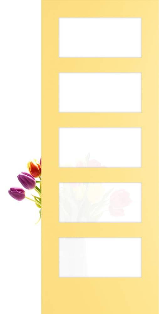 RELIABILT LO1370632 Shaker 24-in x 80-in Marigold 5-panel equal Frosted glass Smooth Solid core Prefinished Pine Wood Slab Door