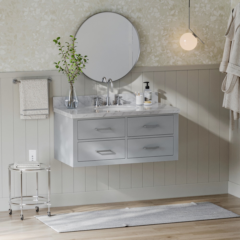 ARIEL W043SCWOVOGRY Hutton 43-in Grey Undermount Single Sink Floating Bathroom Vanity with White Marble Top